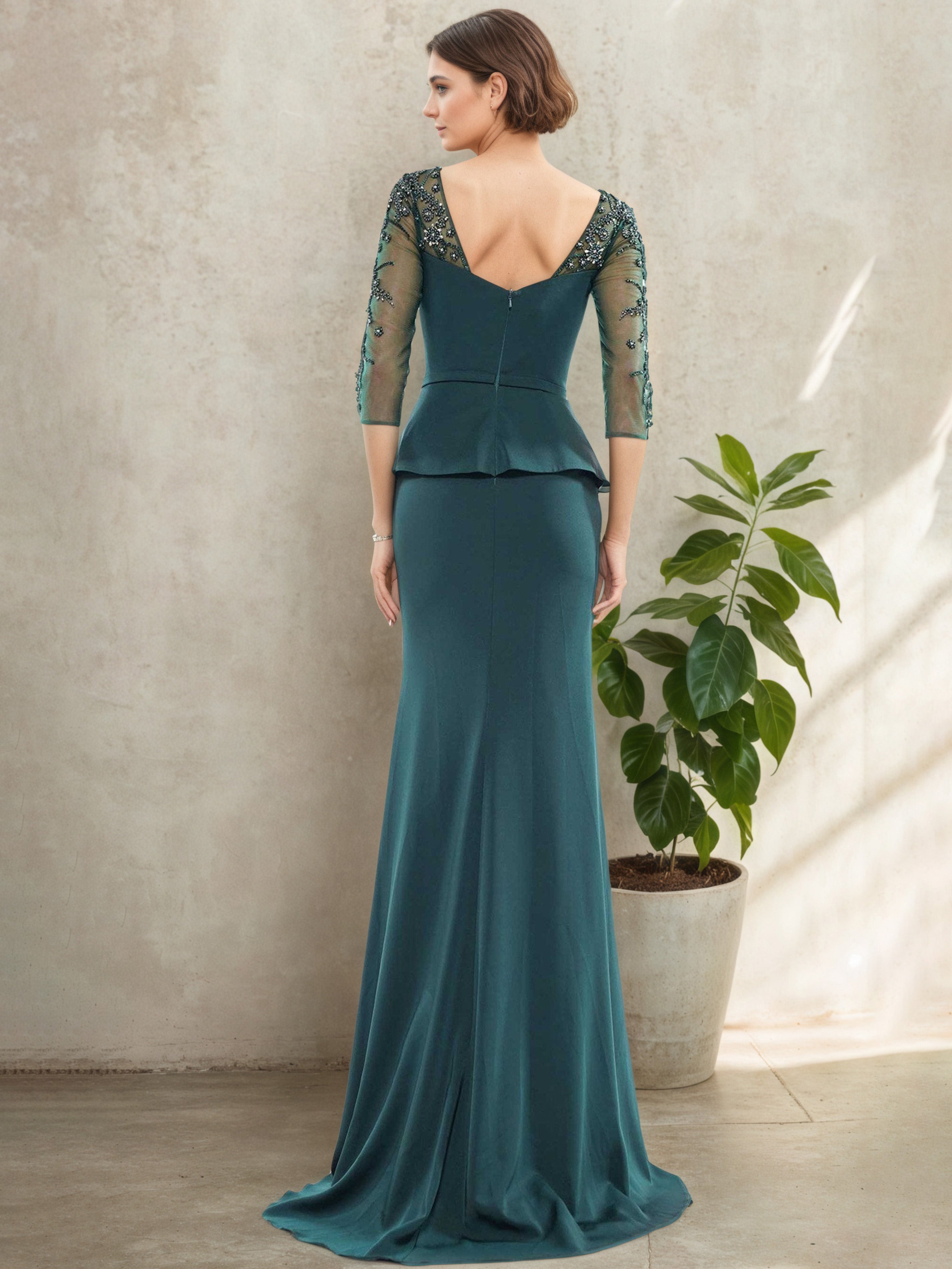 Overlay Bodycon Ink Blue Sheath Long Sleeves Mother Of The Bride Dress