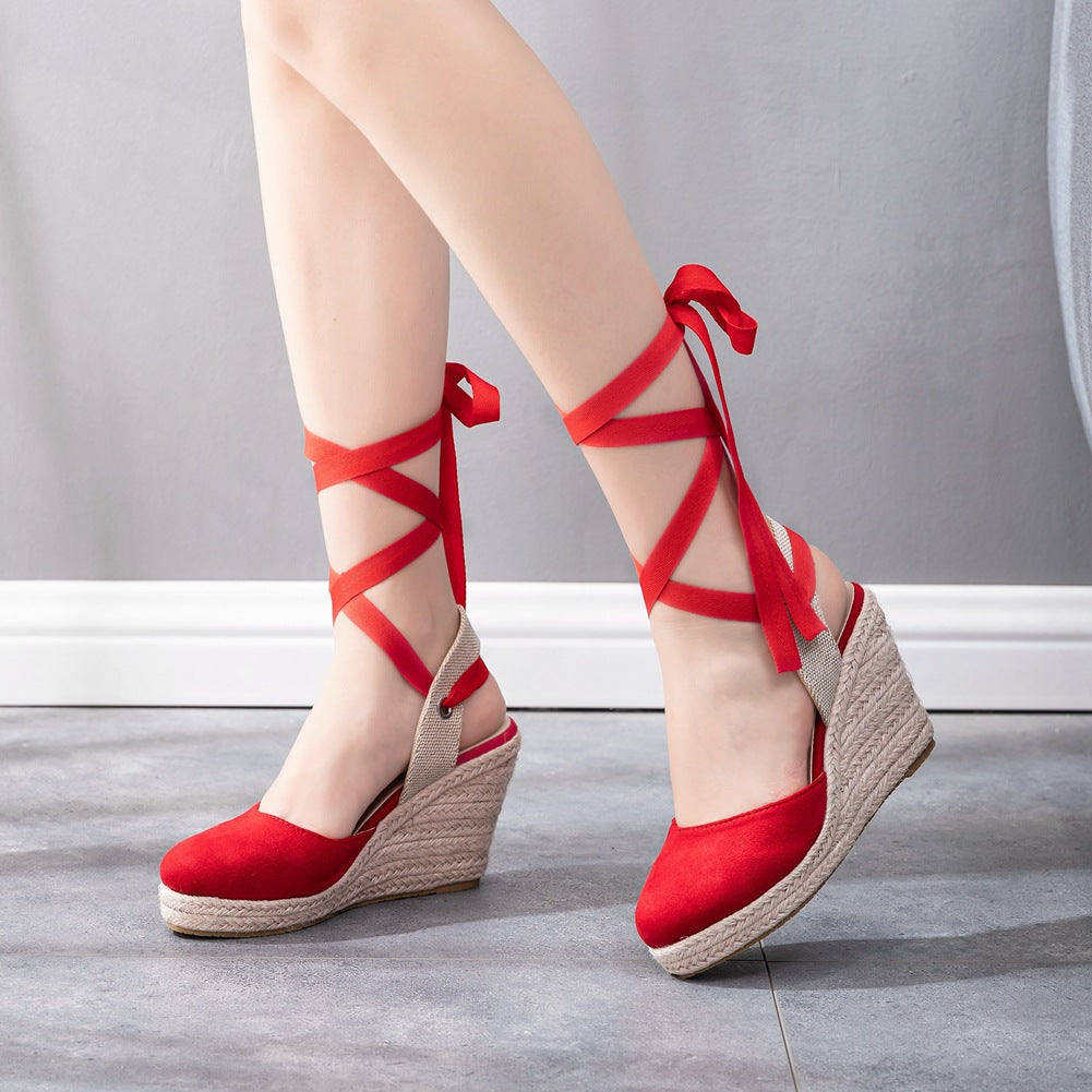 Elegant Bohemian Round Toe Platform Espadrille Wedge Heels