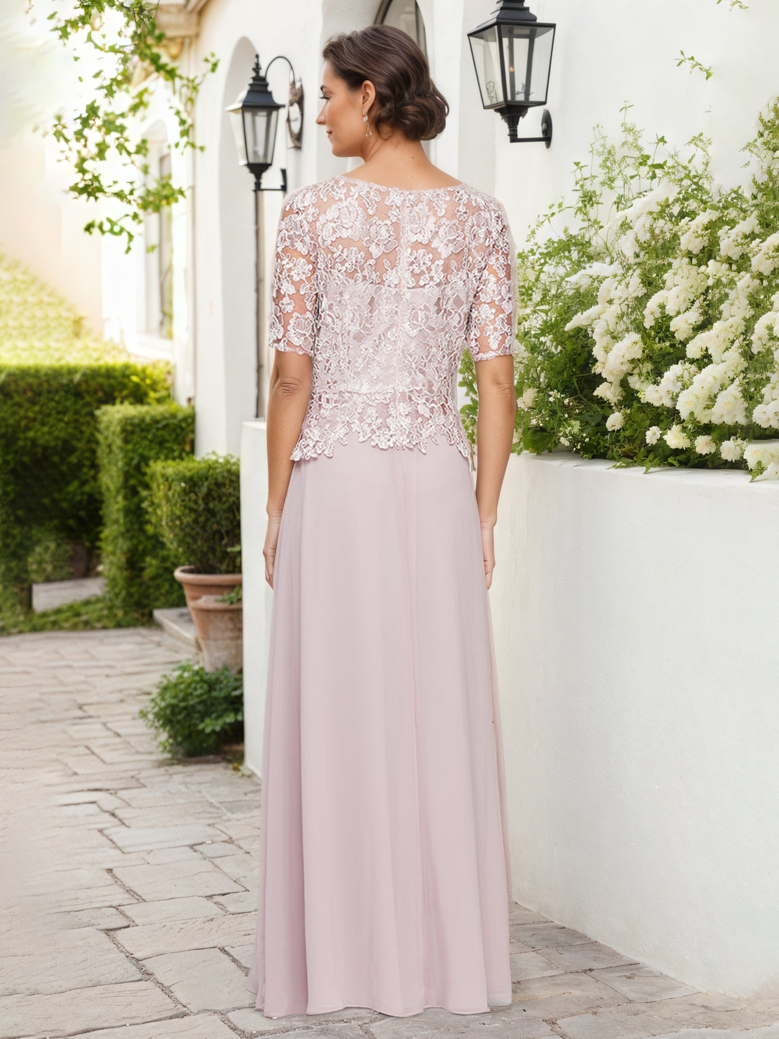 Blush Long Dress Long Embroidered Lace Off the Shoulder Mother Of The Bride Dress