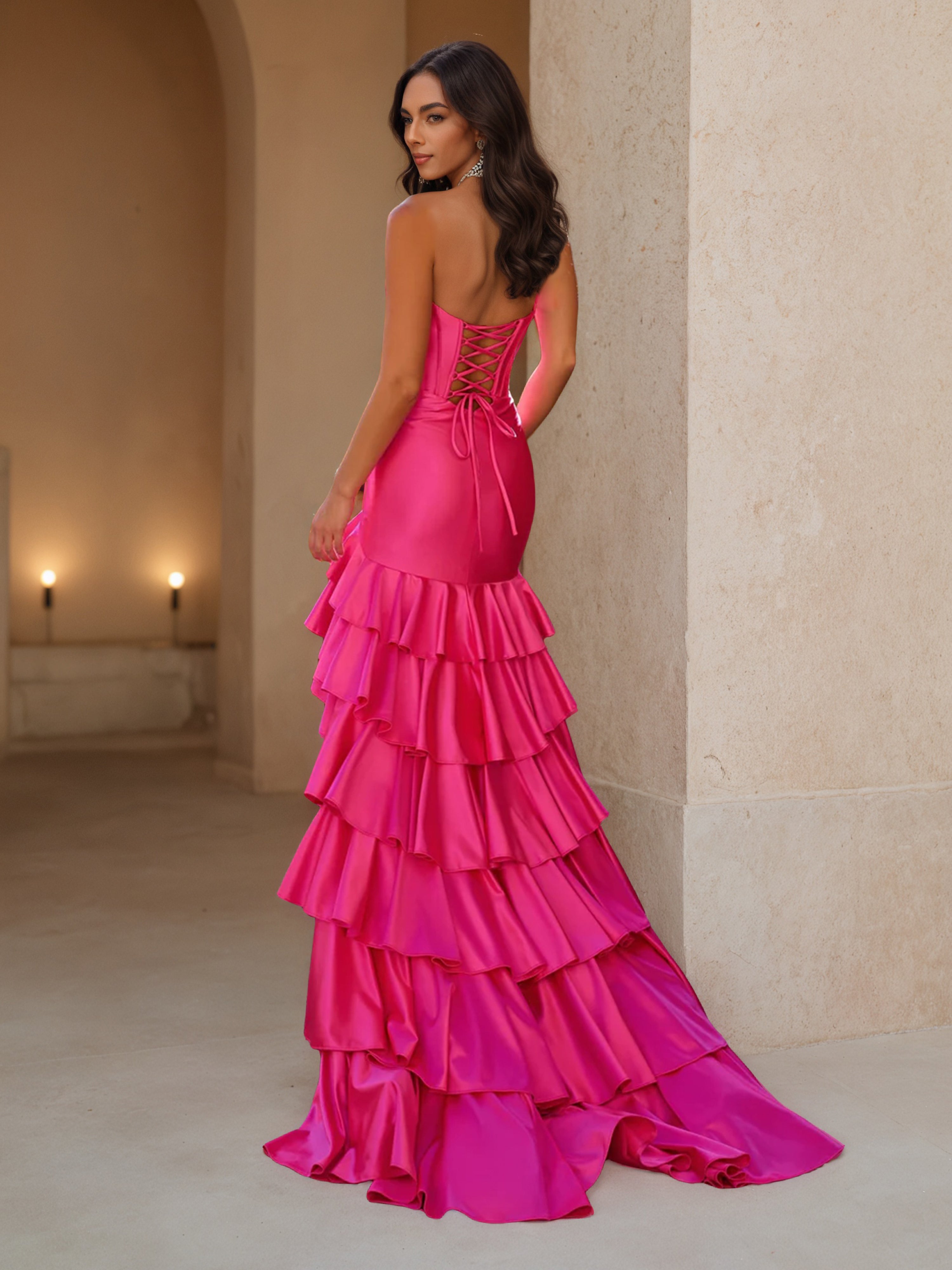 V-Neck Layers Sweep/Brush Train Azalea Prom Dress with Slit