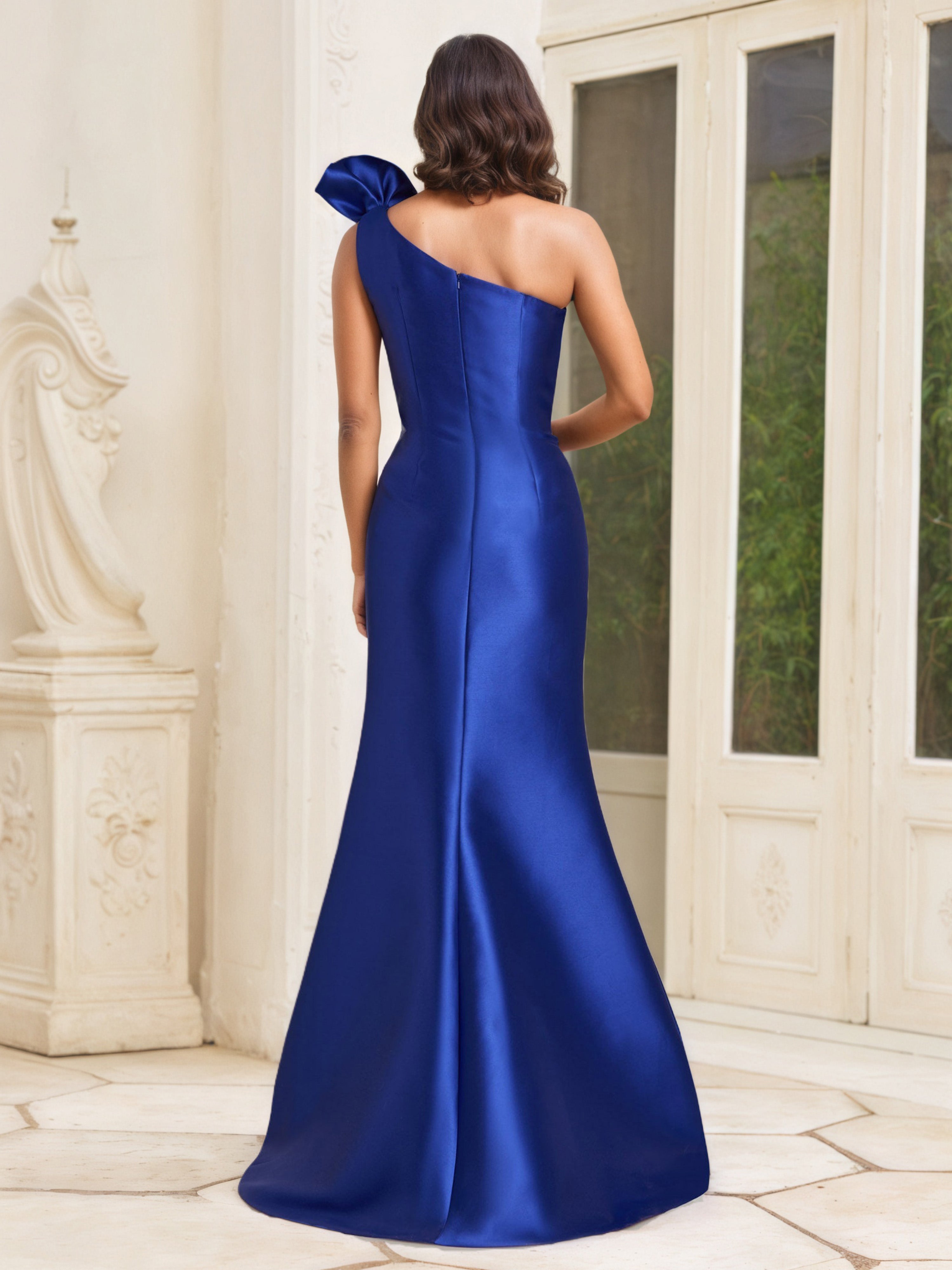 Ruffle One Shoulder Royal Blue Mother Of The Bride Dress with Split