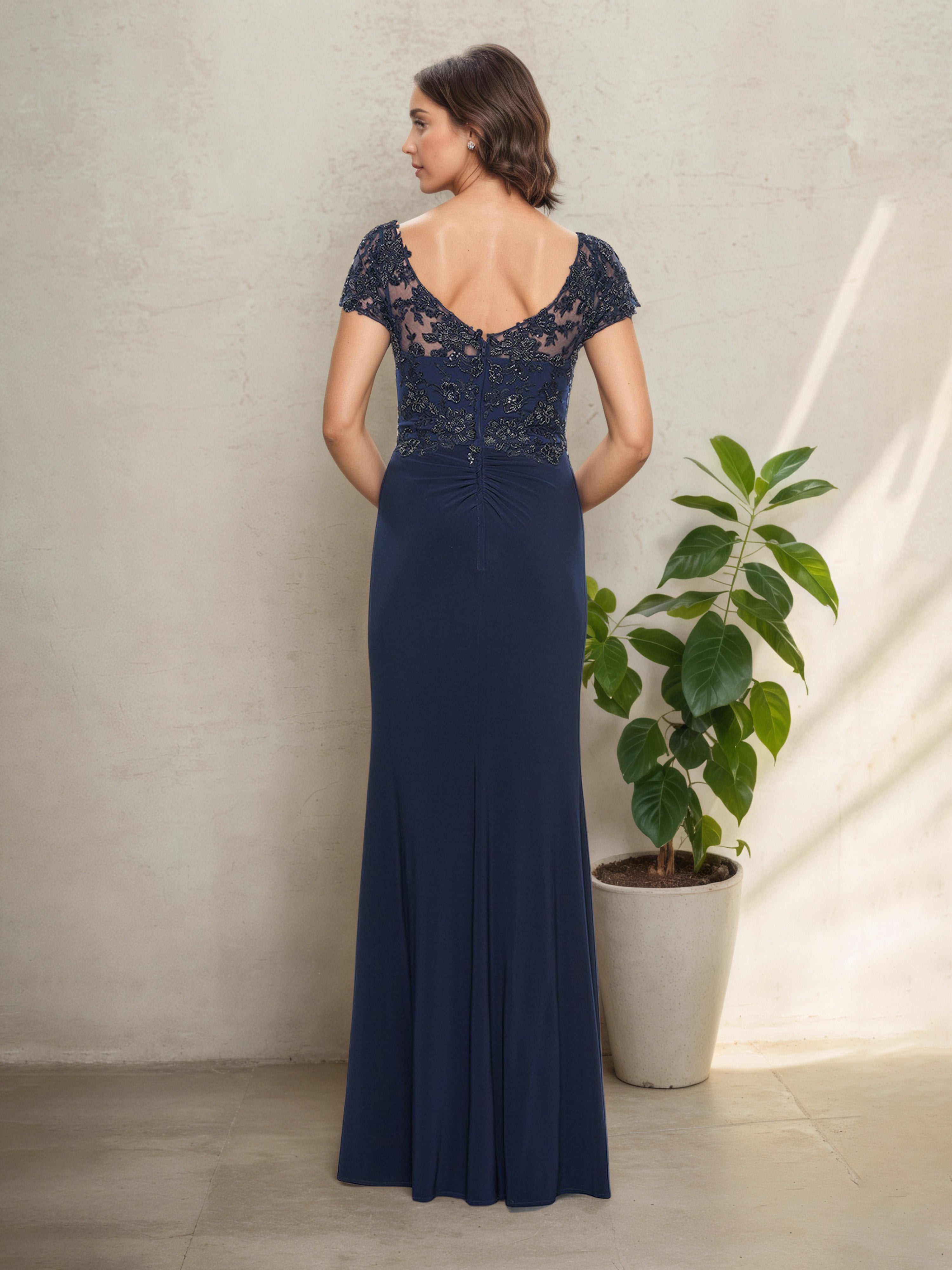 Bateau Short Sleeve Floor Length Mother Of The Bride Dress