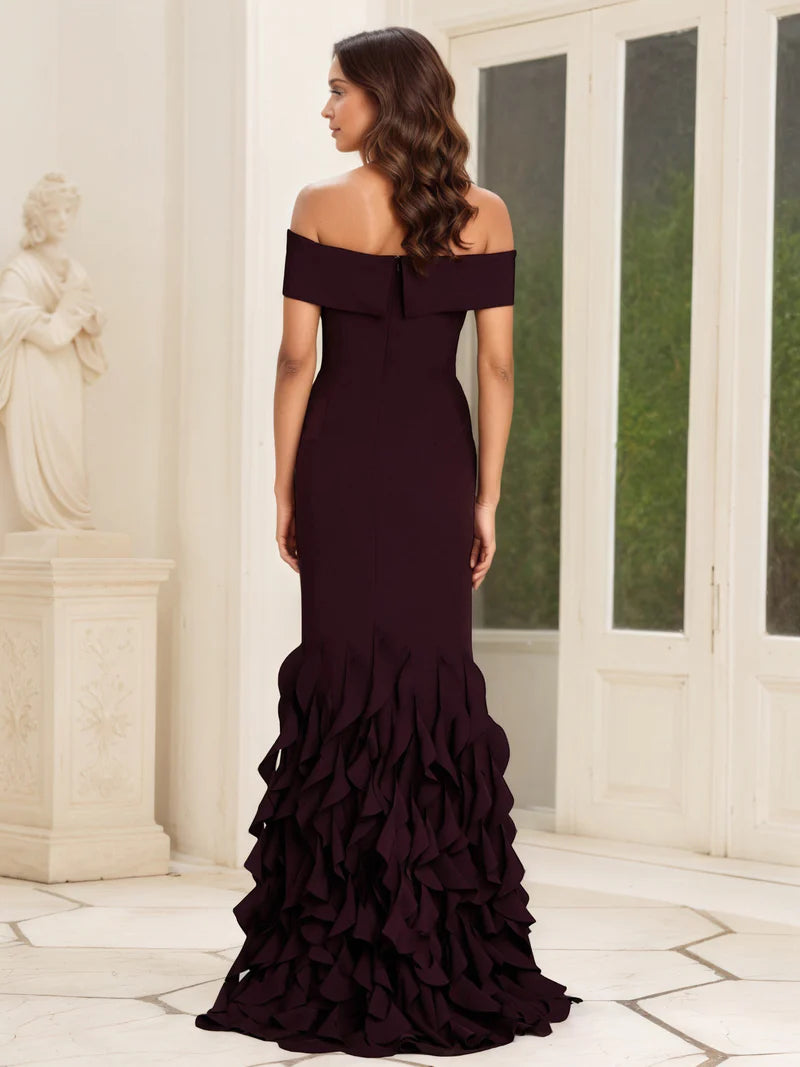 Black Layers Off The Shoulder Mother Of The Bride Dress