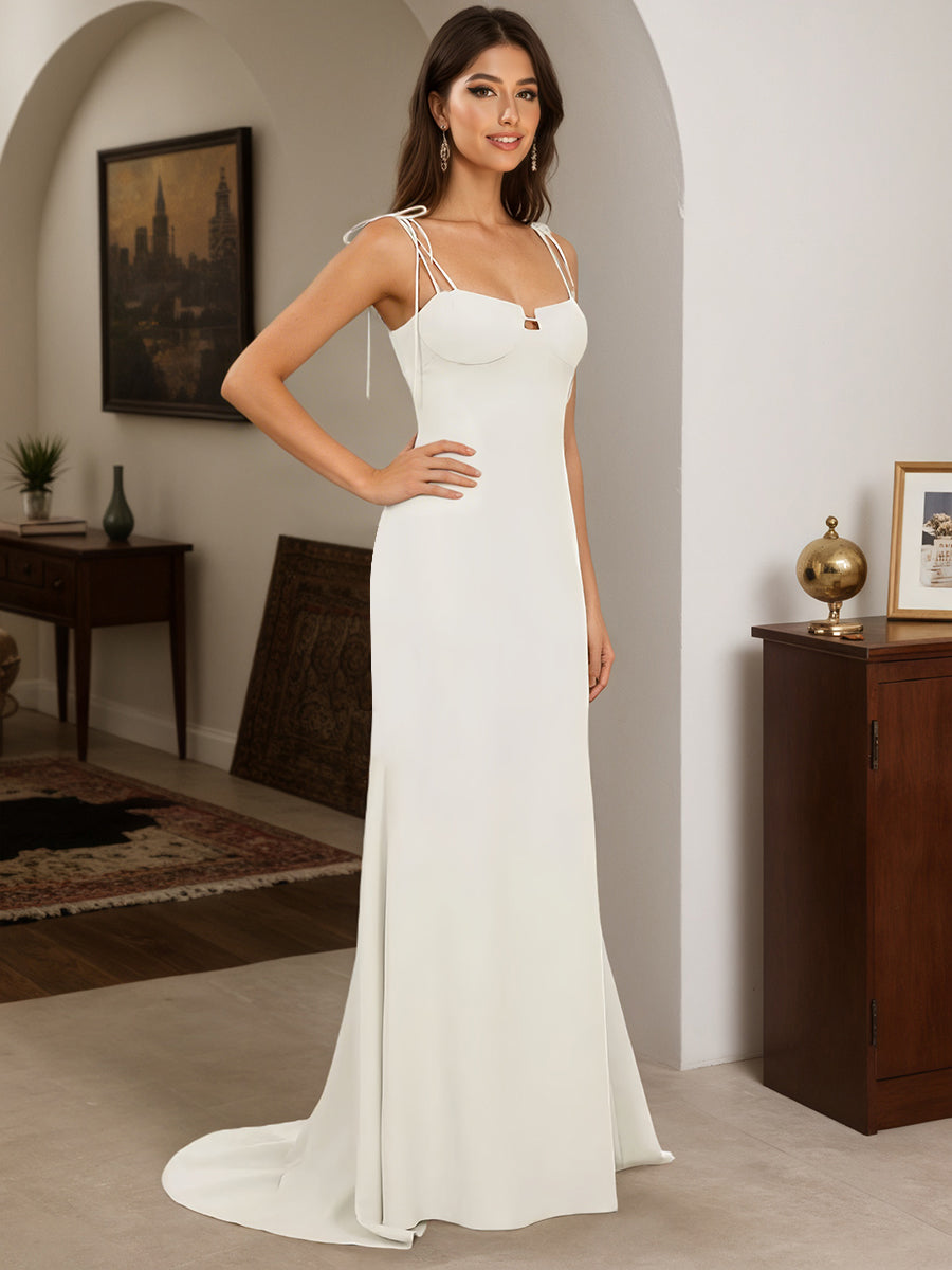 Cicinia White Prom Dresses Spaghetti Straps Backless Sheath Dress