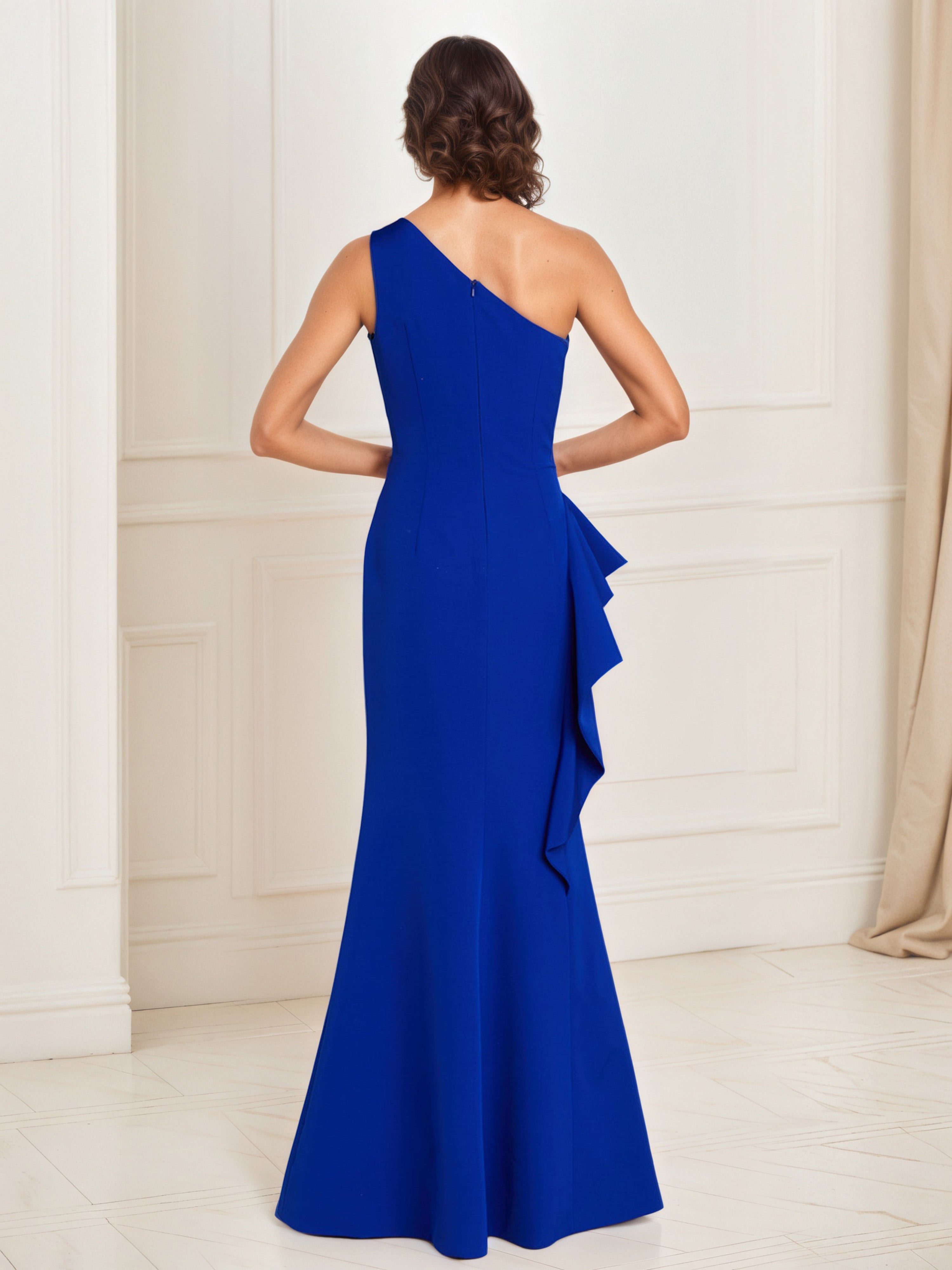 One Shoulder Sleeveless Mermaid Pleats Floor-Length Prom Dress