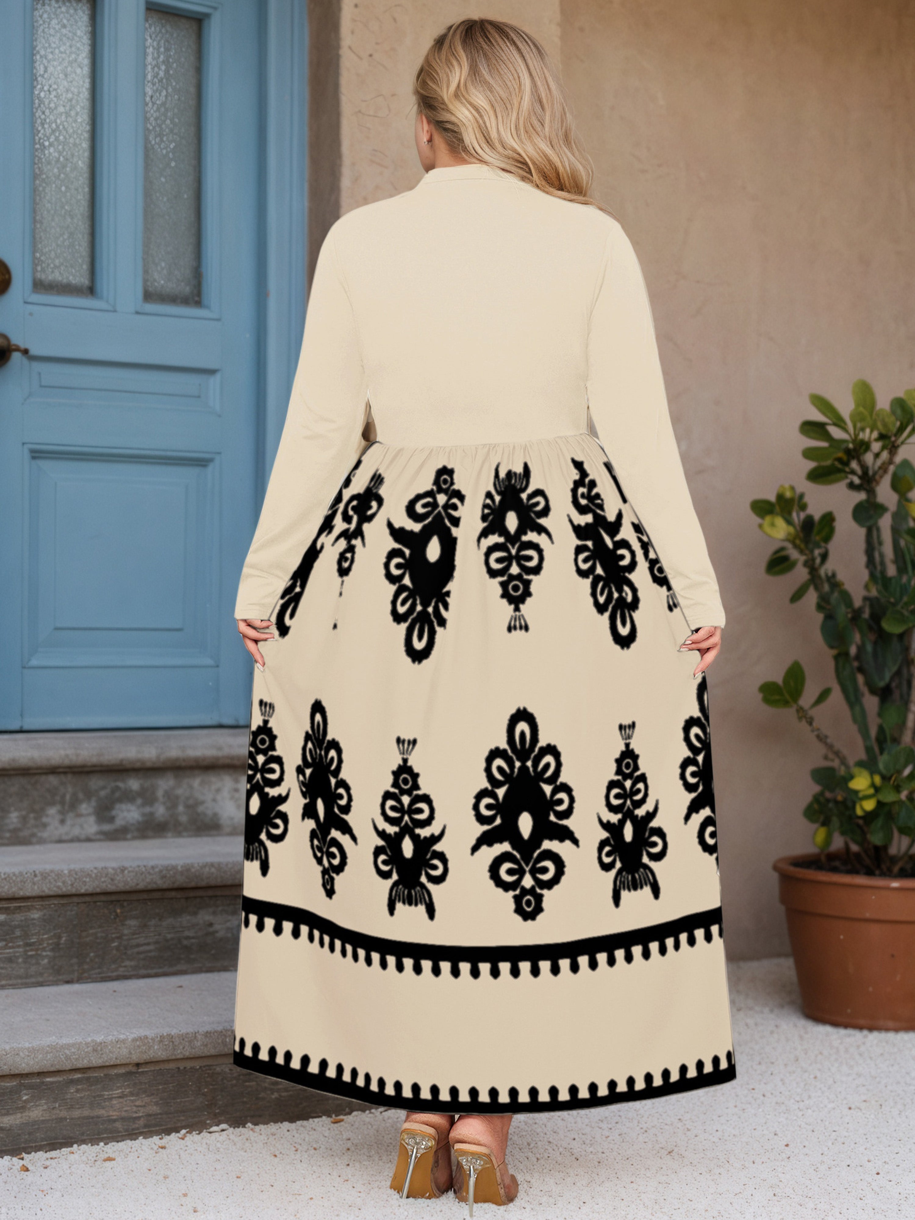 Black Plain Patchwork A-Line Plus Size Dress