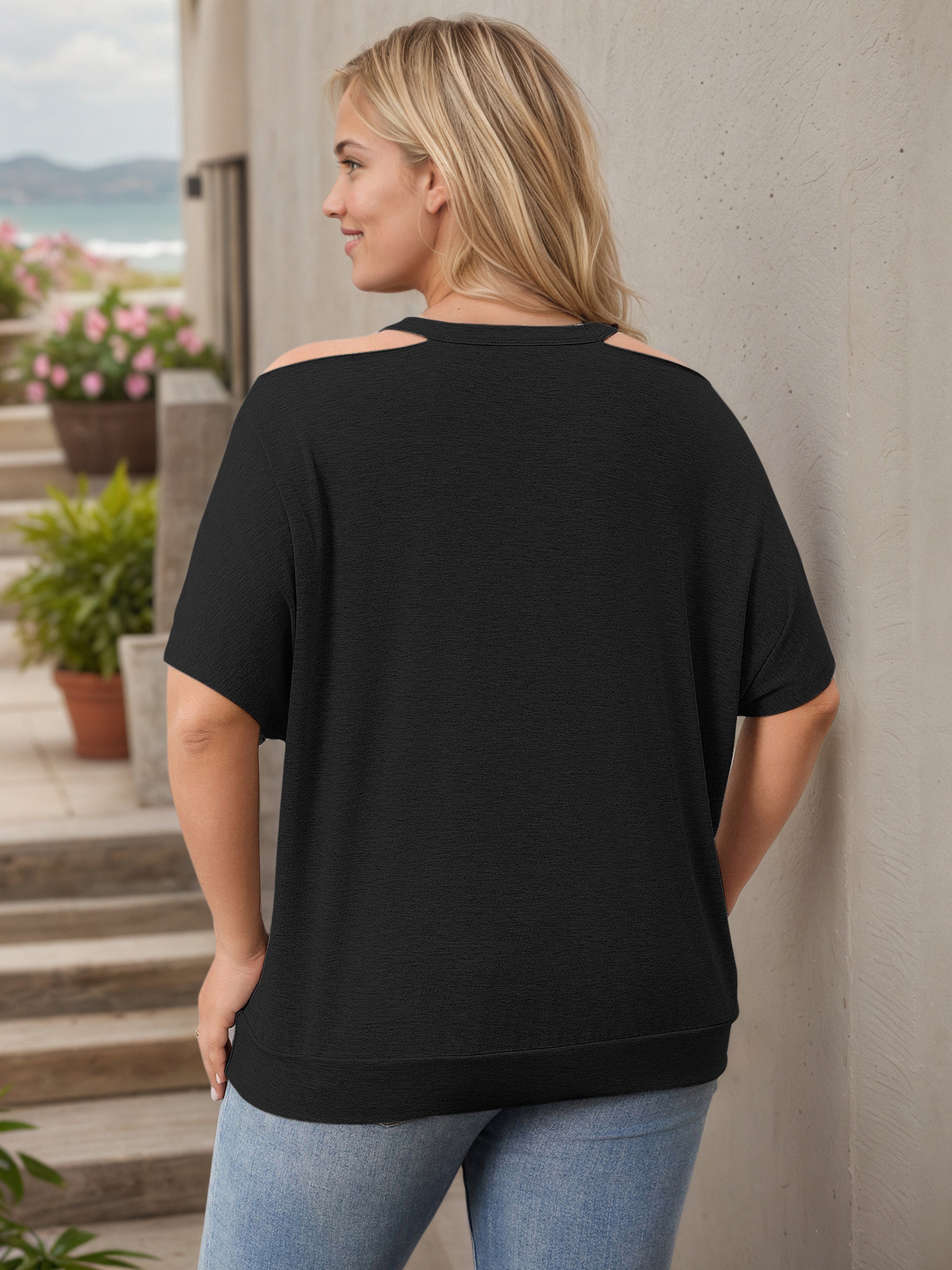 Graphic Printed Black Halter Off The Shoulder Blouse