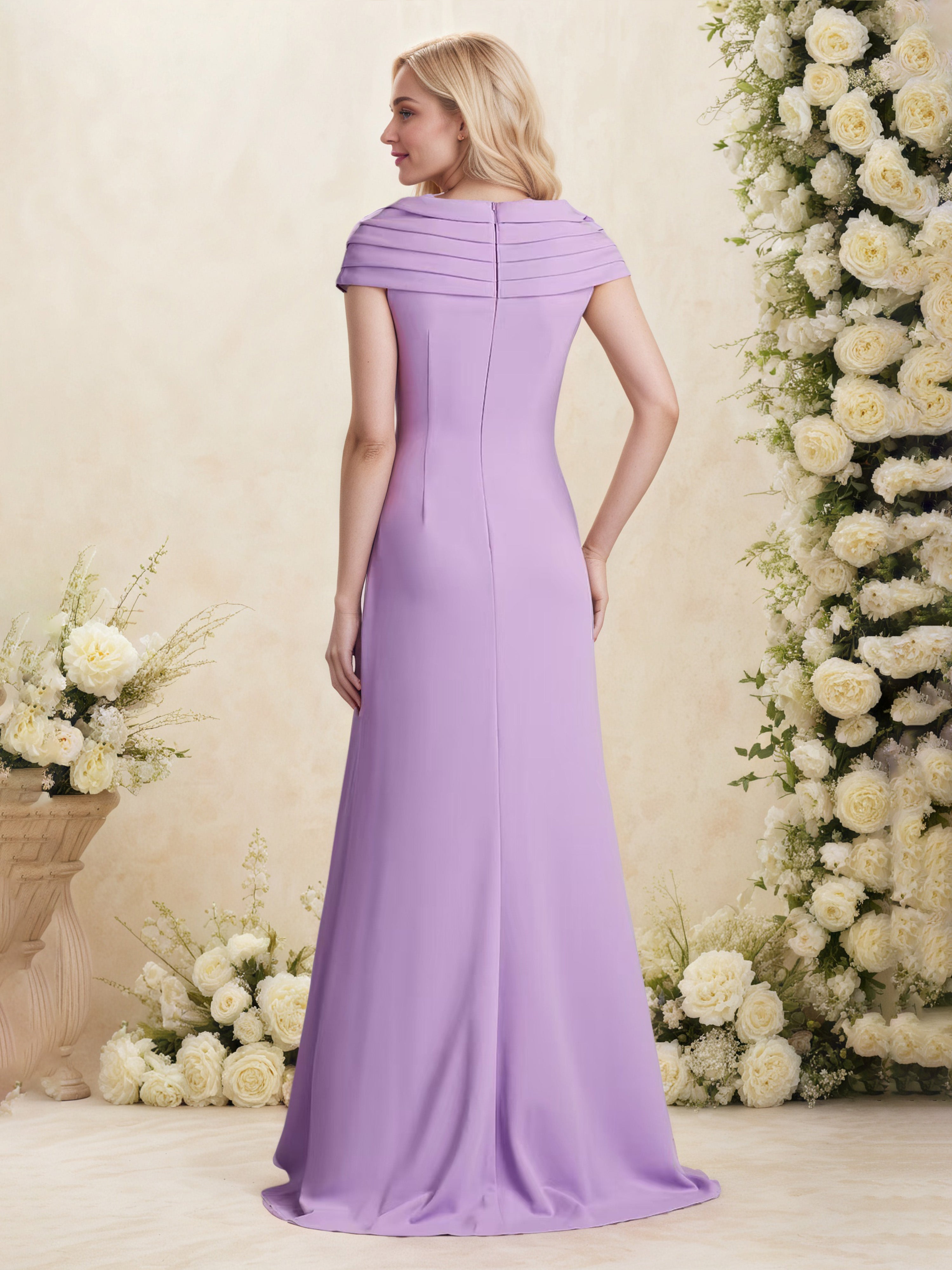 Tahiti Sheath/Column V Neck Pleats Long Mother Of The Bride Dresses