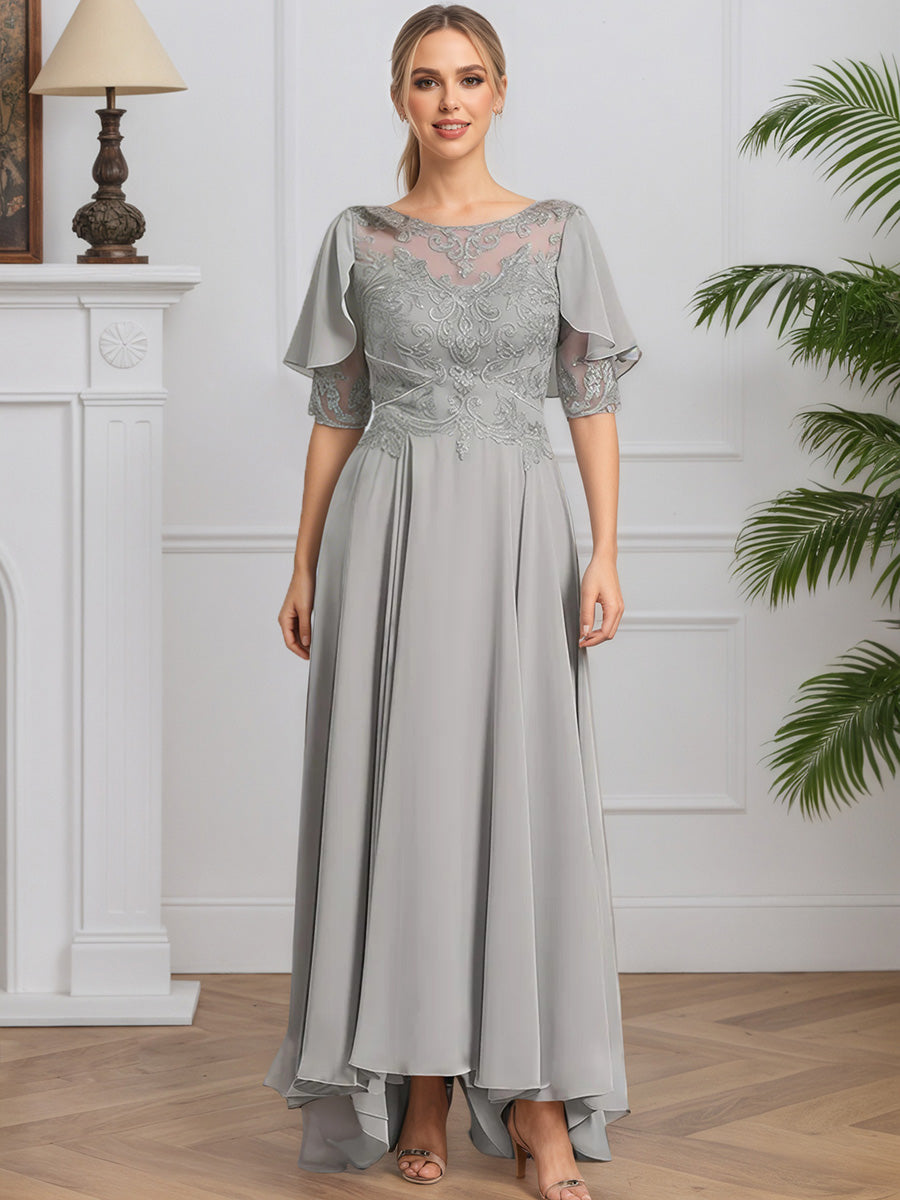 Cicinia Grey Mother Of The Bride Dresses Chiffon Lace Half Sleeves A-Line Floor Length