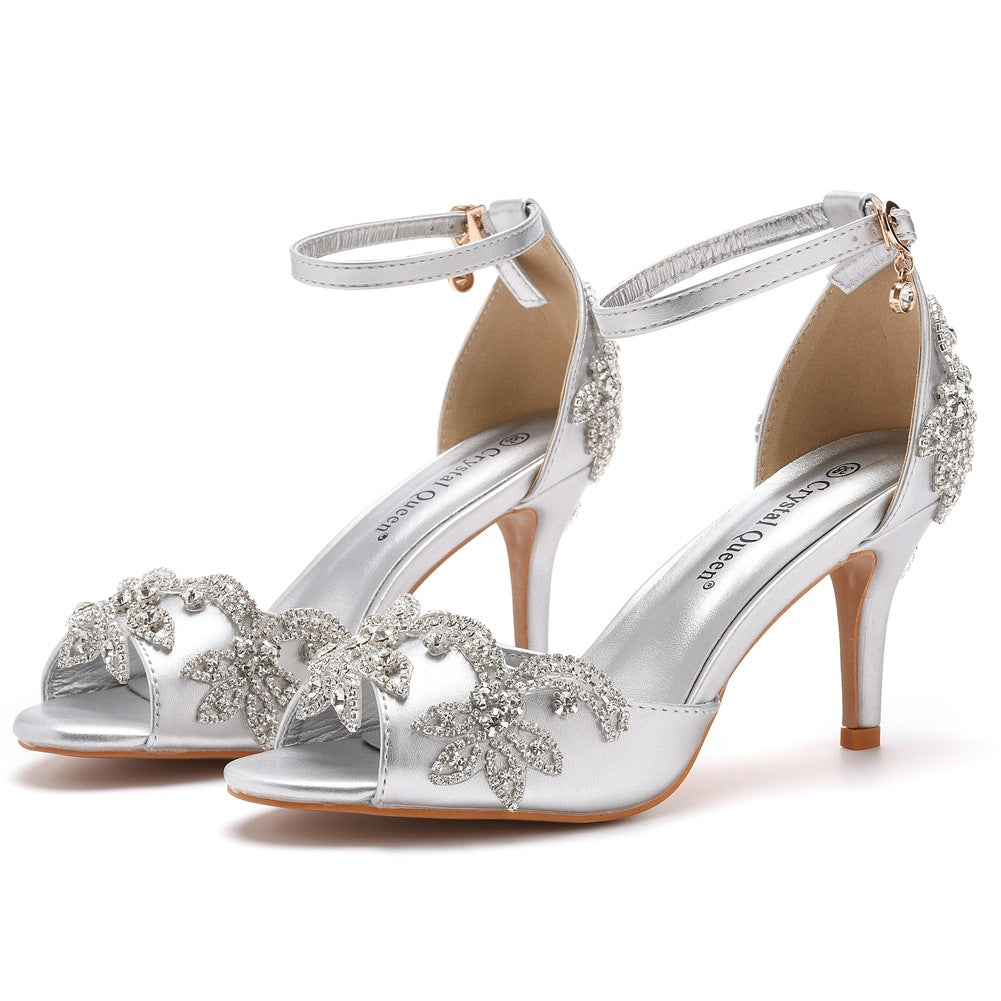 Peep Toe Rhinestone Ankle Strap High Heel