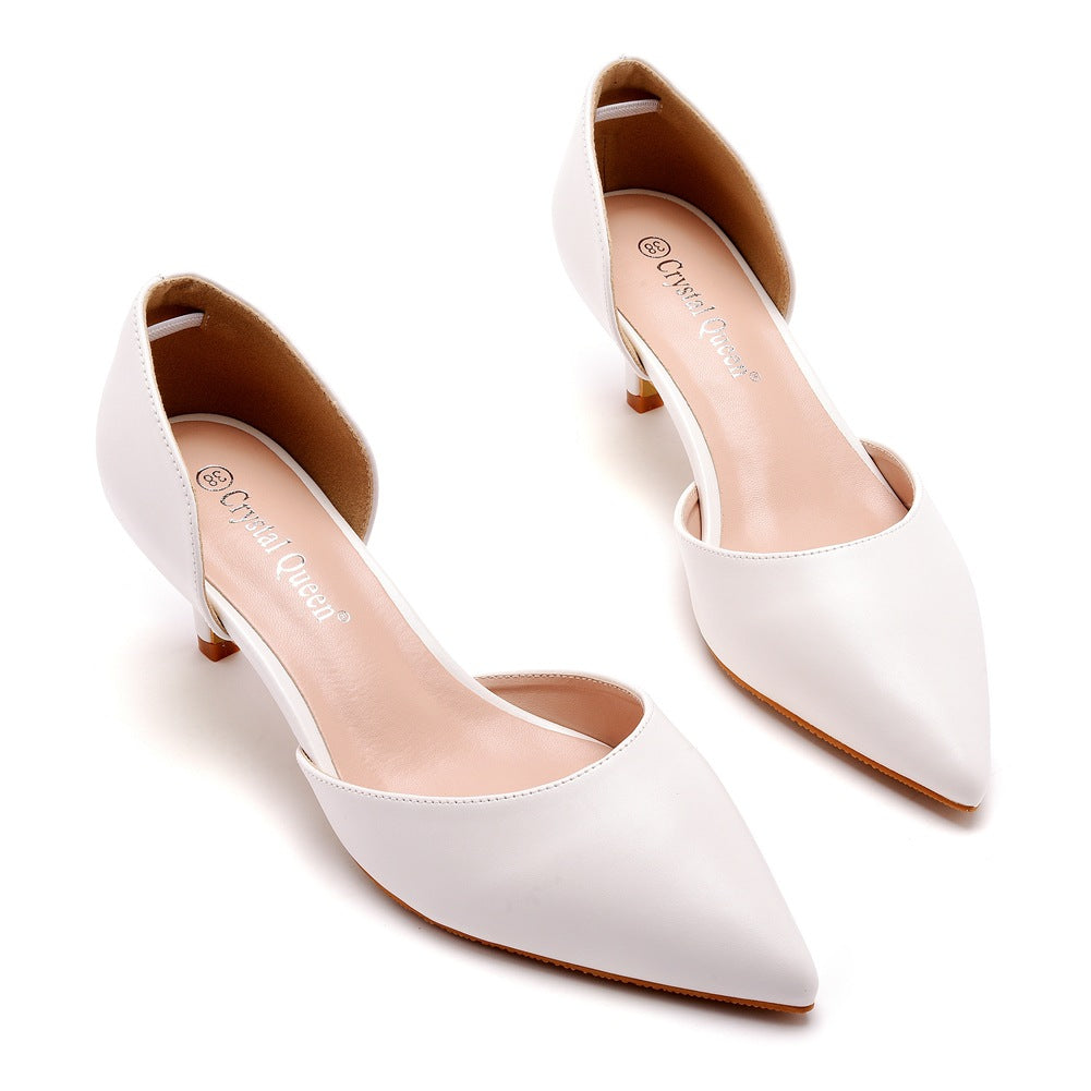 Pointed Toe Mid Cutout Two Piece Slip On Kitten Heels