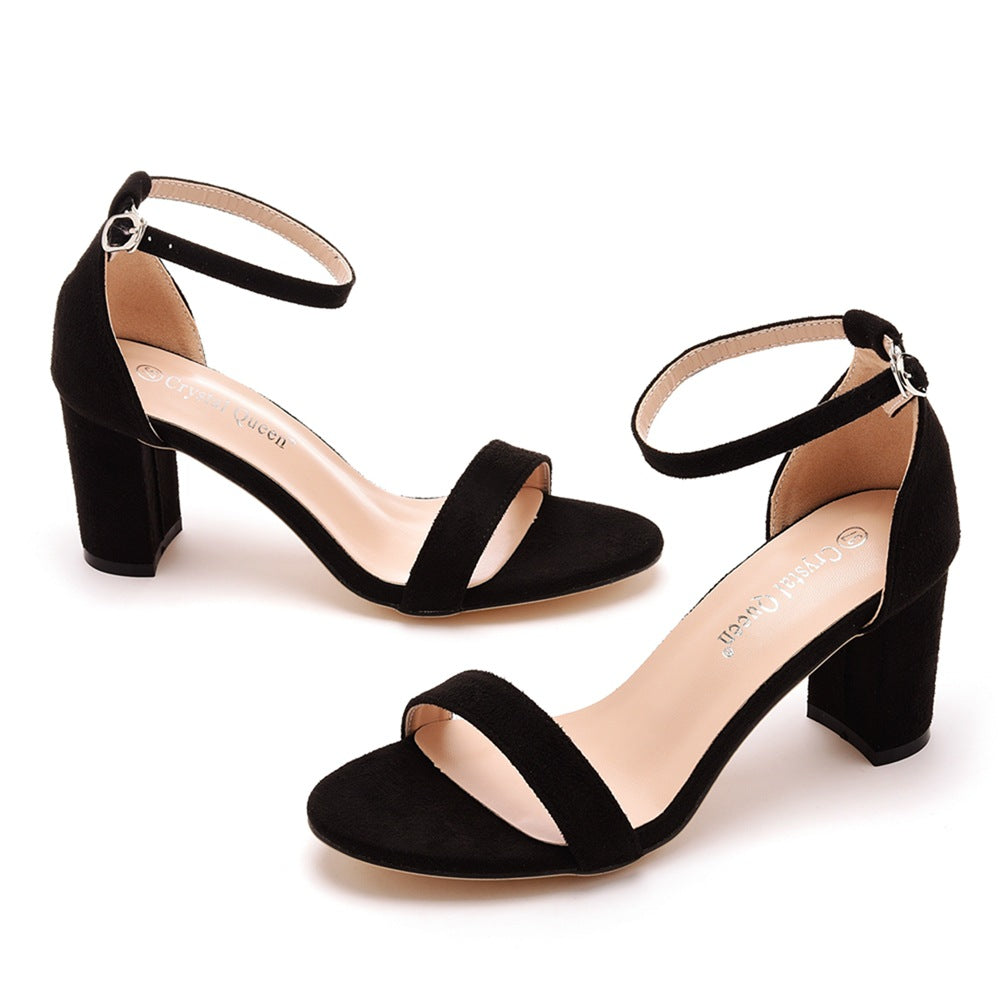 Open Toe Brief One-strap Buckle Chunky Heel Sandals