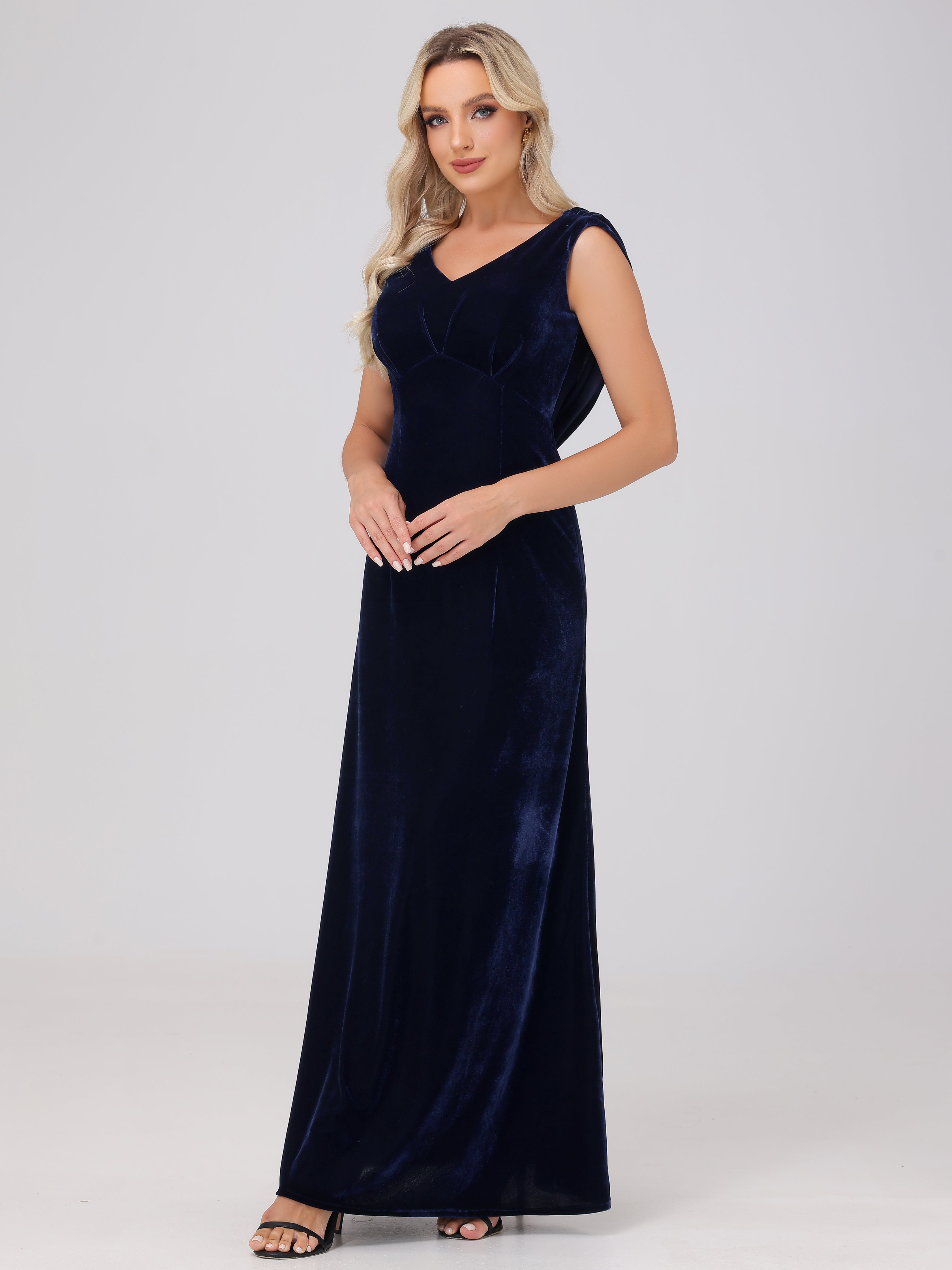 Sheath/Column Straps Pleats Long Velvet Bridesmaid Dresses