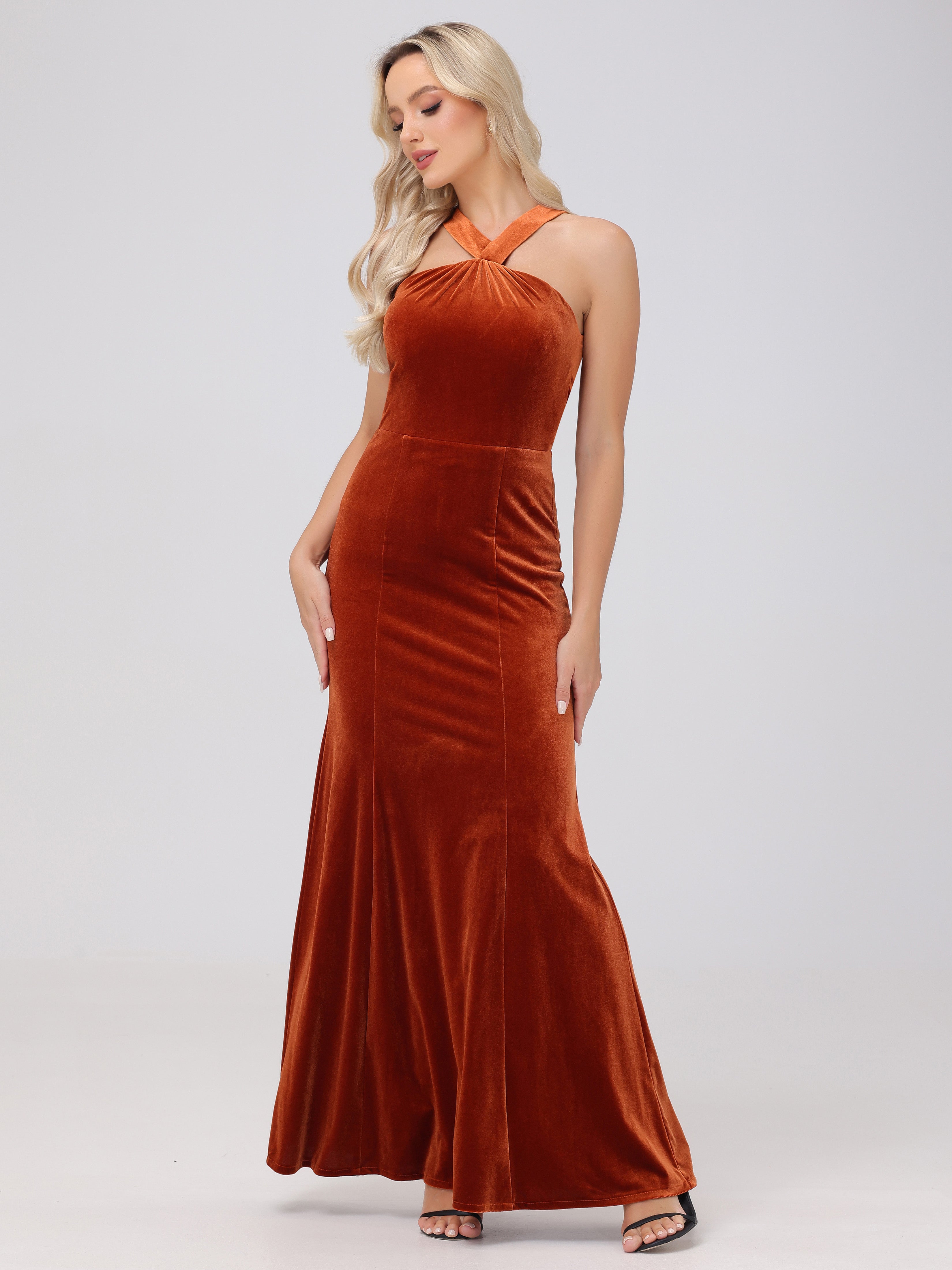 Sheath/Column Sleeveless Long Velvet Bridesmaid Dresses