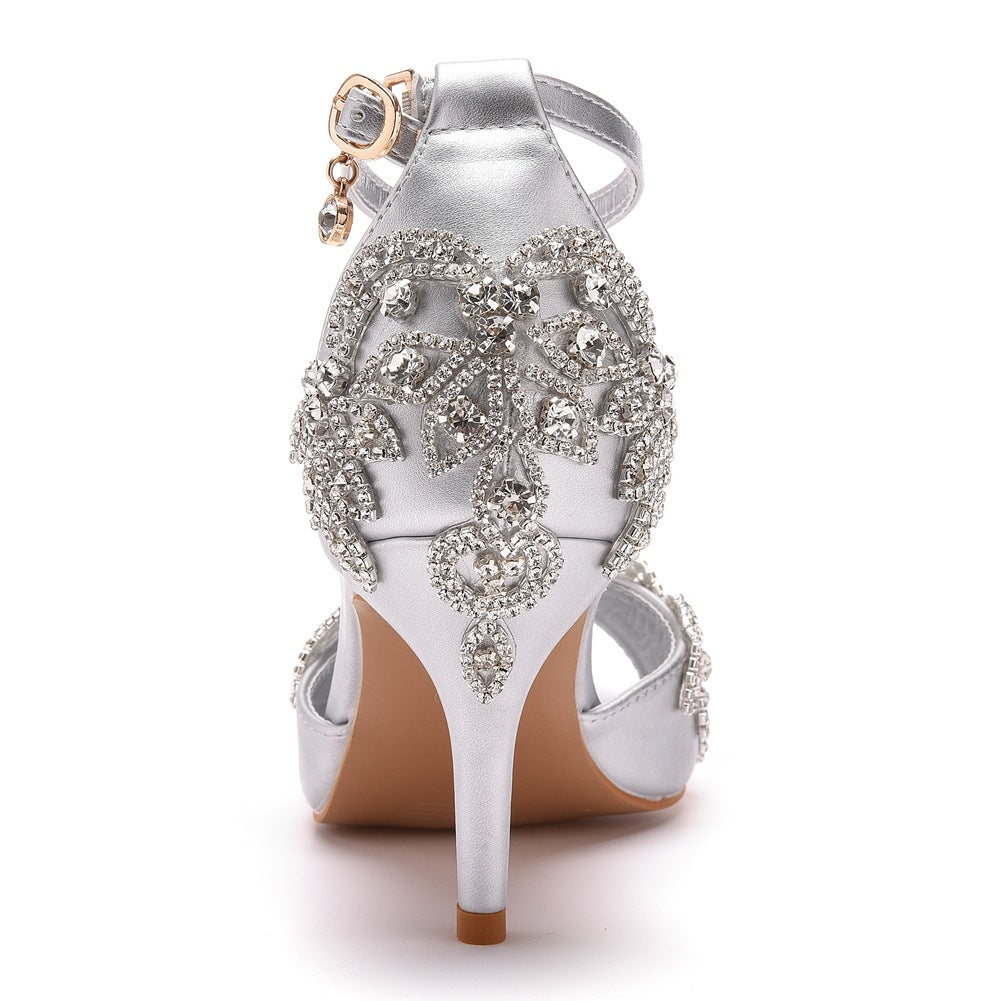 Peep Toe Rhinestone Ankle Strap High Heel