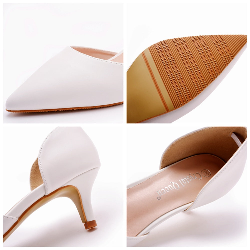 Pointed Toe Mid Cutout Two Piece Slip On Kitten Heels