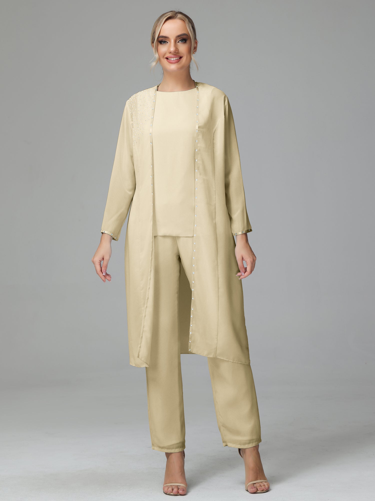 Long Sleeves Chiffon Mother of the Bride Dress Pant Suits