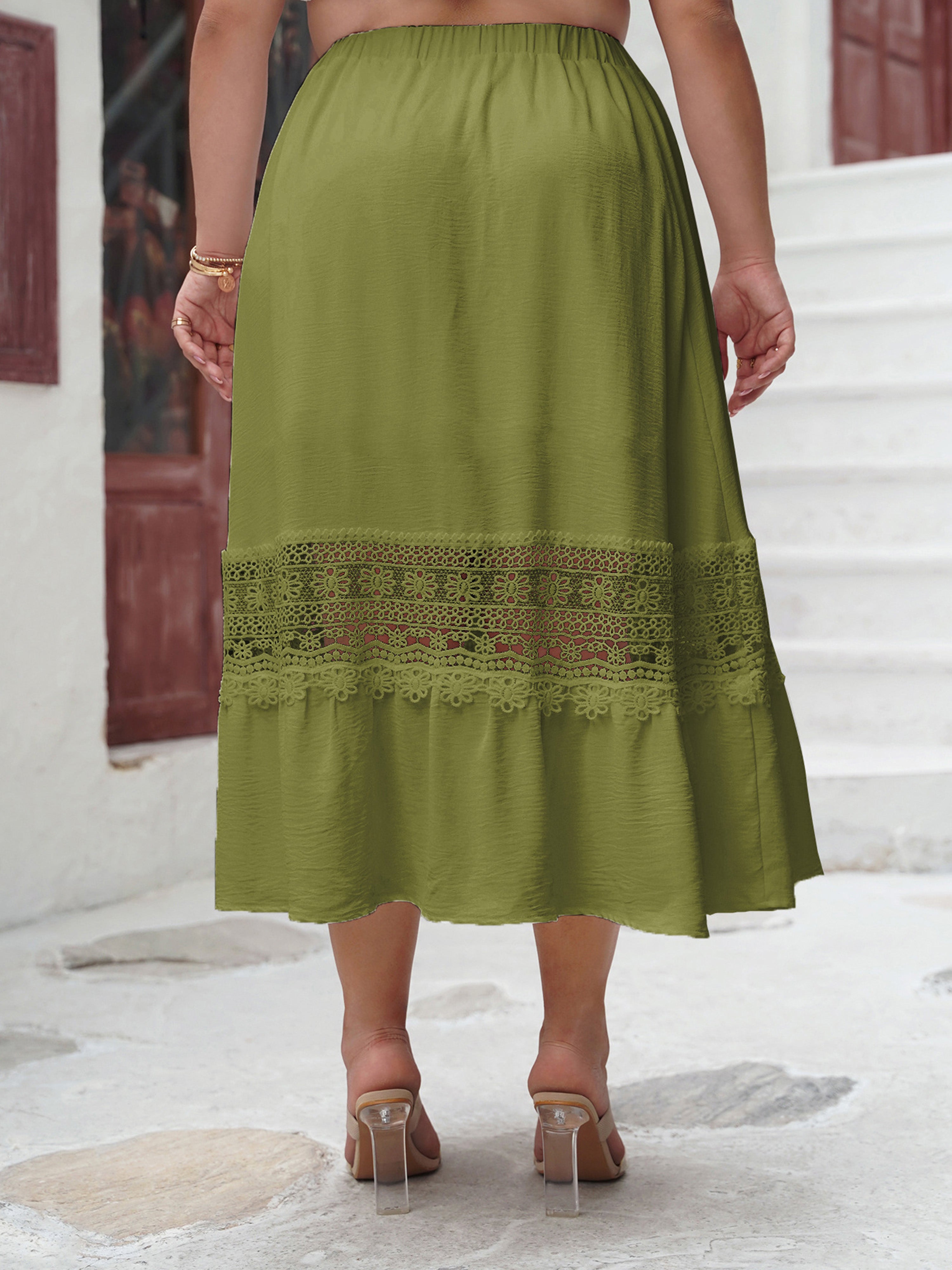 Illusion Lace Hem Tea Length Dark Clover Plus Size Dress