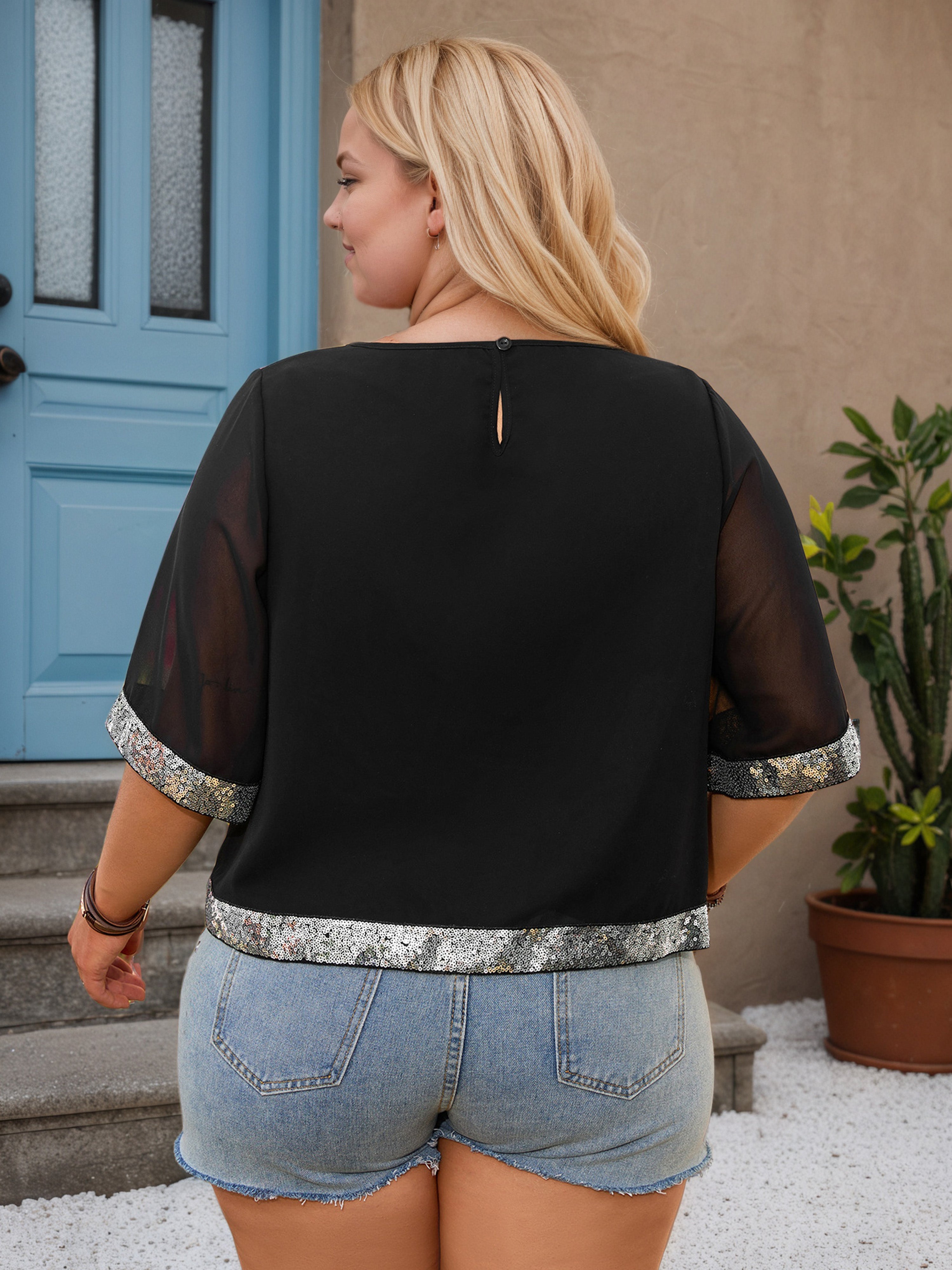 Round Neck Plus Size Asymmetrical Hem Blouse
