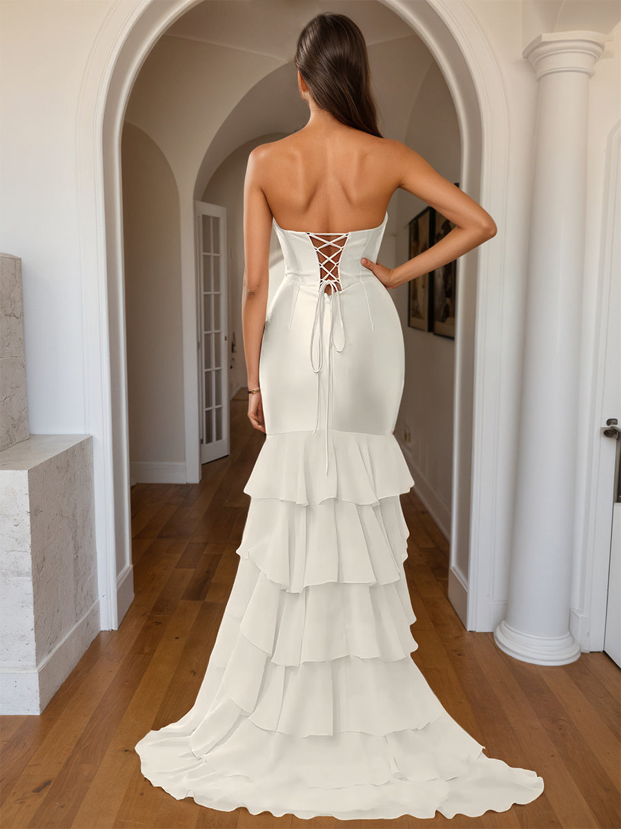 Cicinia Ivory Prom Dresses Sheath/Column Sleeveless Sweetheart Layers Gowns with Slit