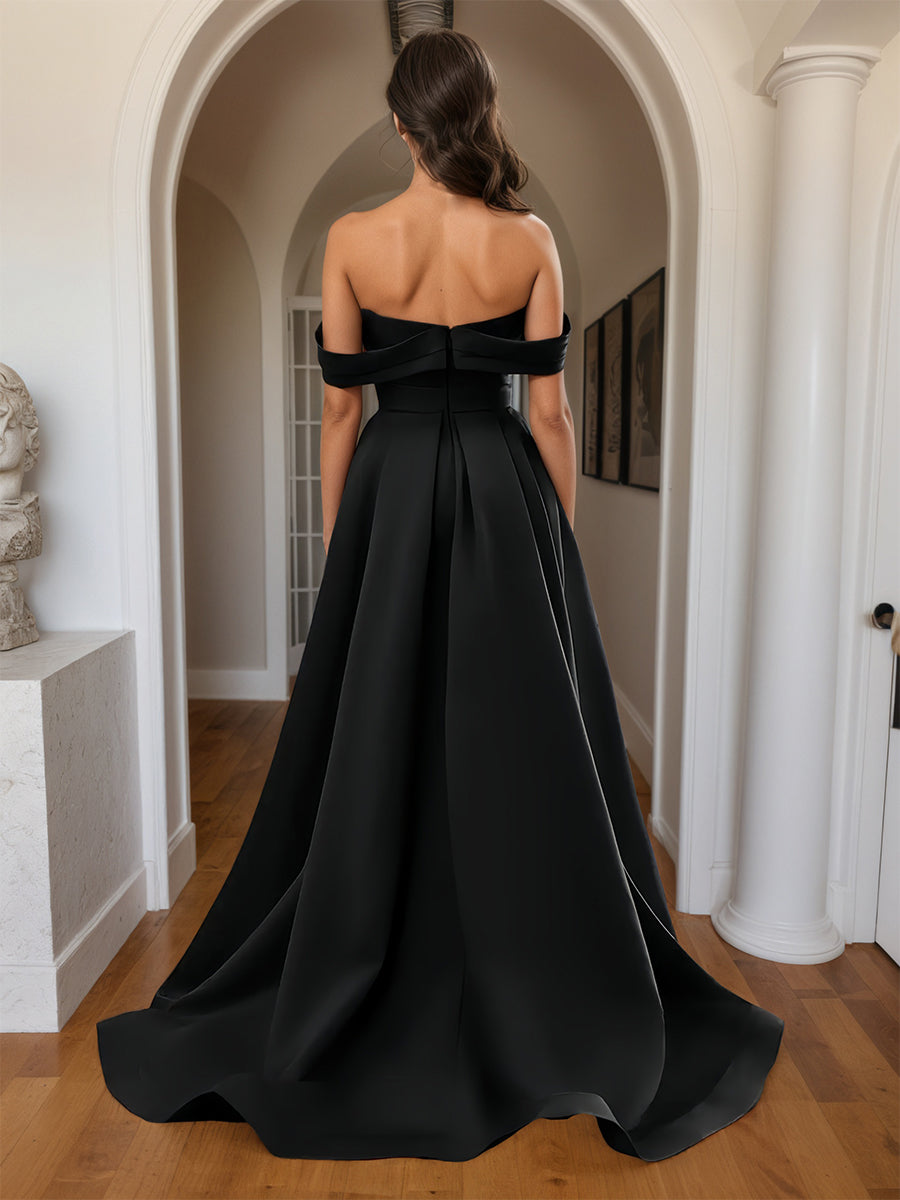Cicinia Black Prom Dresses Soft Satin Off The Shoulder Sheath/Column Long Party Dress