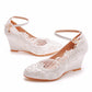 Round Toe Lace Ankle Strap Wedge Heel Wedding Shoes