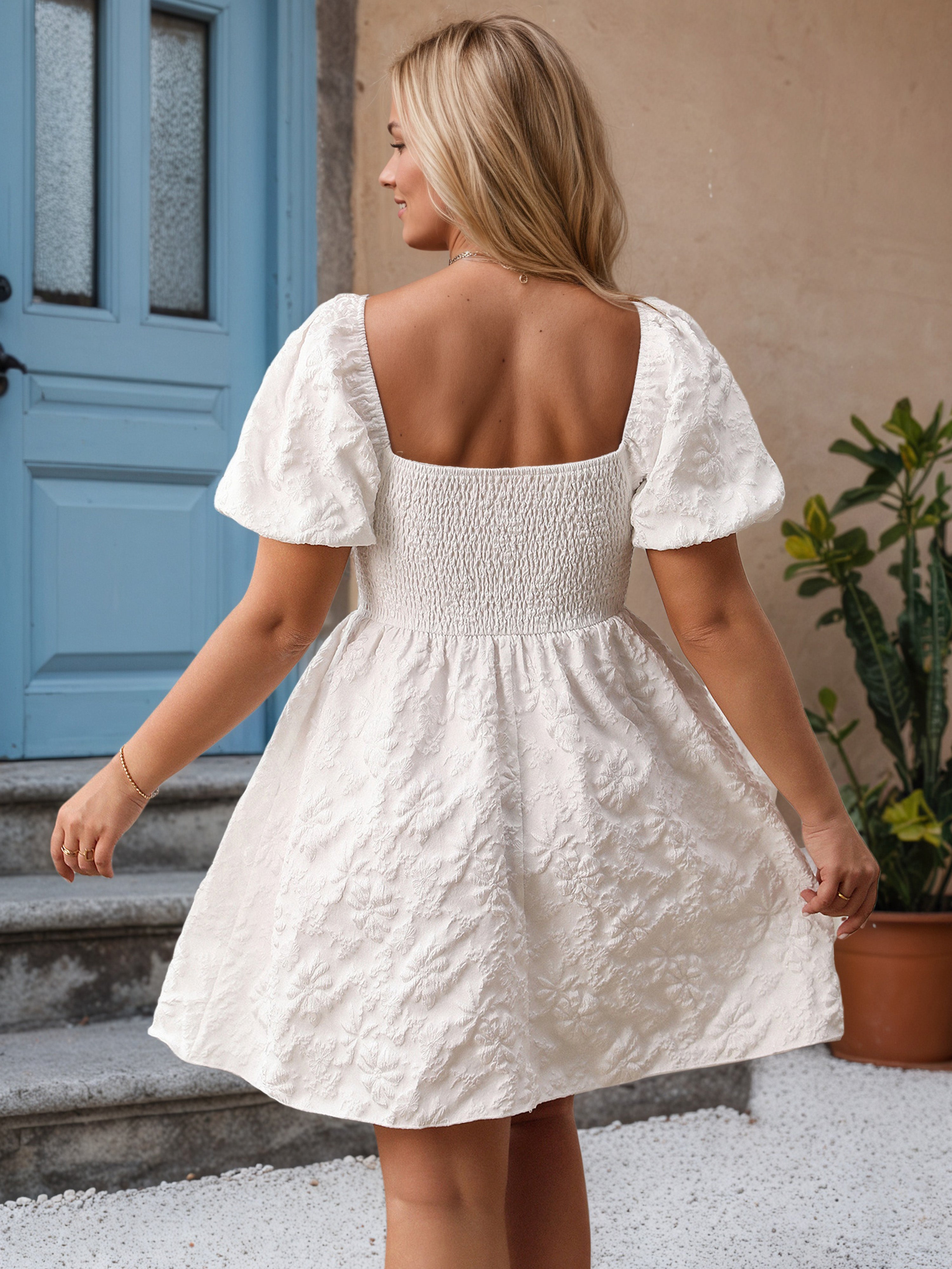 Elegant Sweetheart Short Sleeves White Knee Length Plus Size Dress