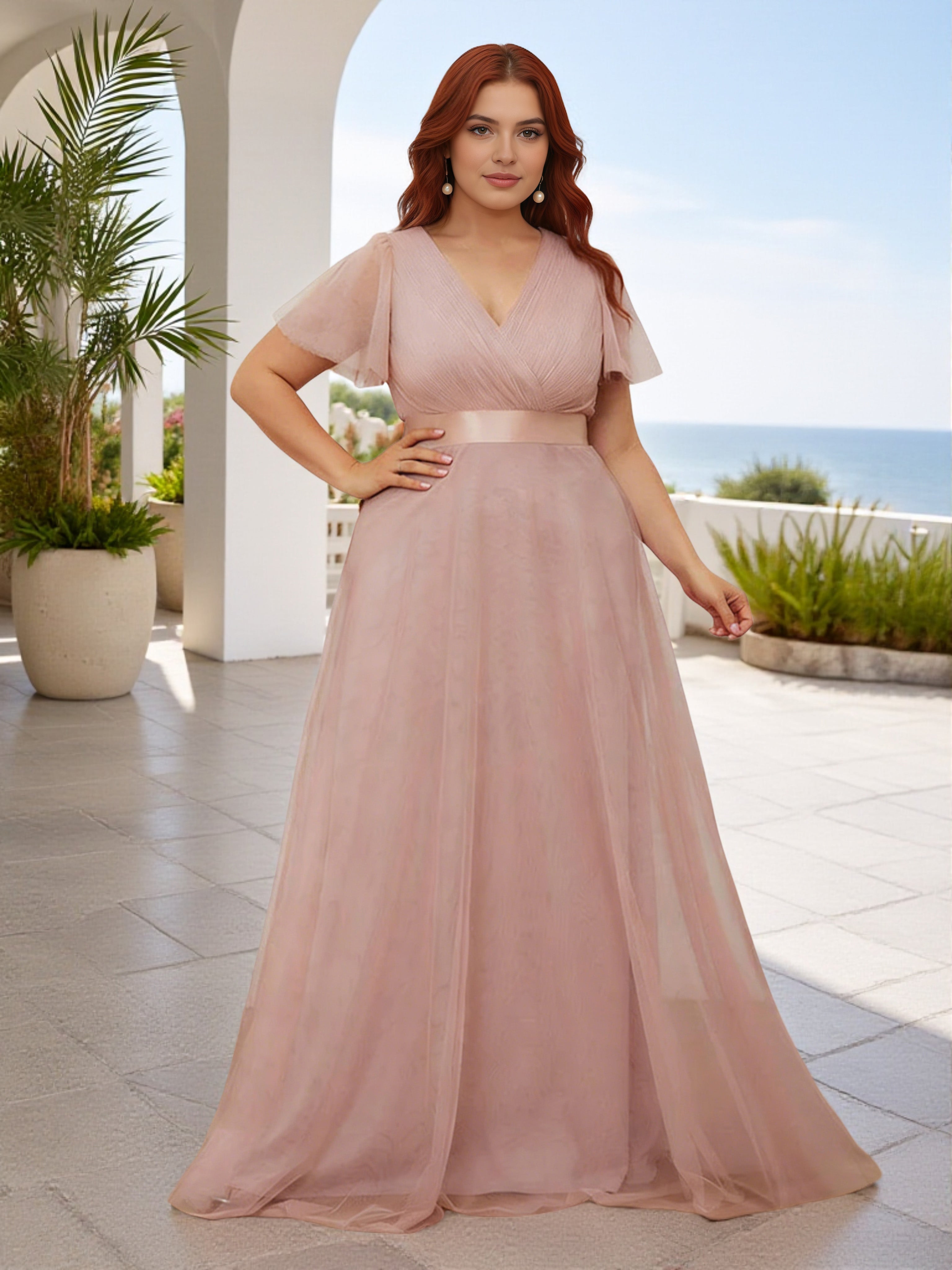 Cicinia Dusty Rose Bridesmaid Dresses Chiffon Short Sleeves A-Line V-N Cicinia Dusty Rose Bridesmaid Dresses Chiffon Short Sleeves A-Line V-N