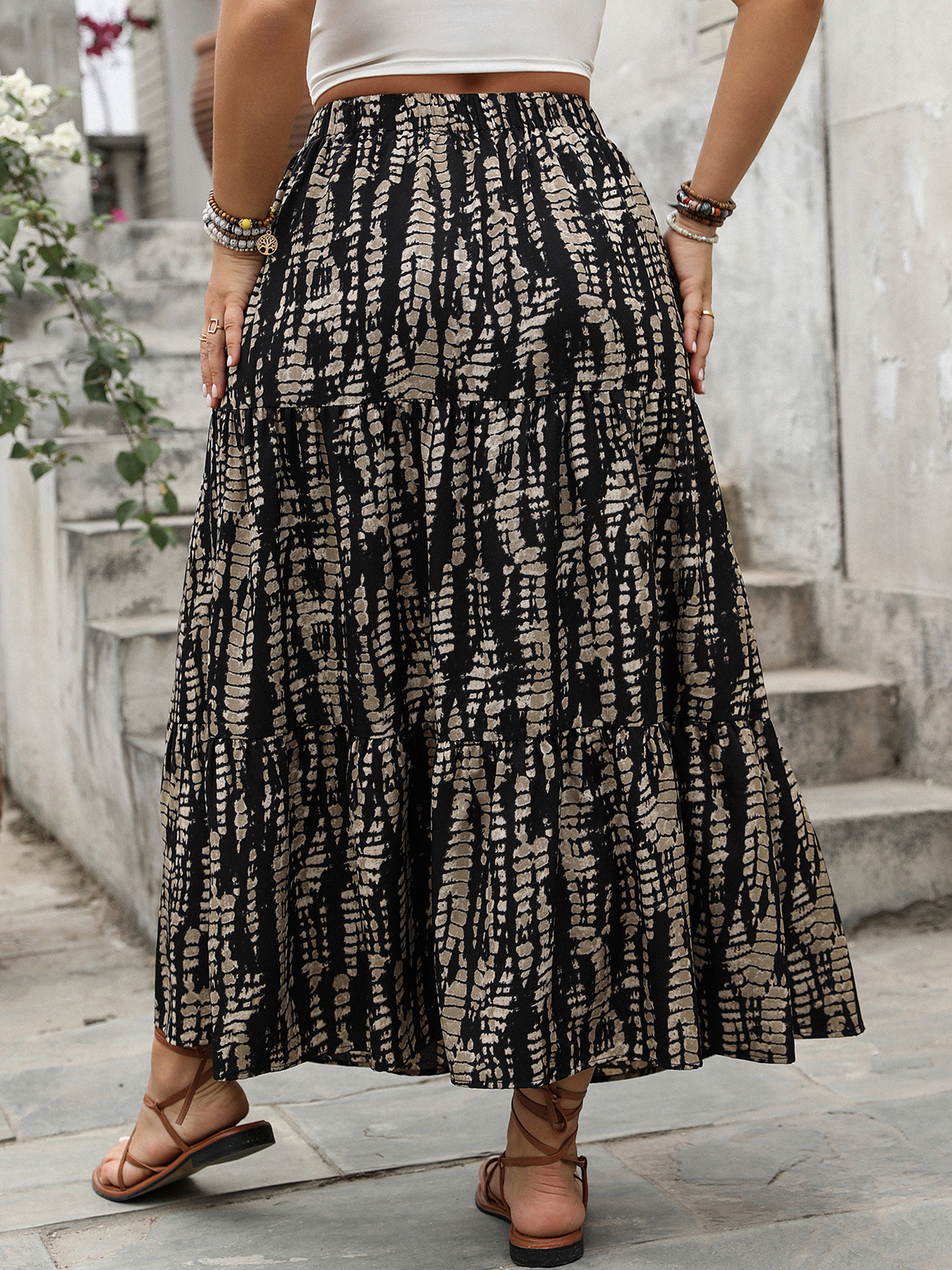 A-Line Black Graphic Printed Ankle Length Plus Size Skirt