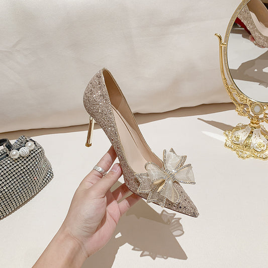 Golden Crystal Women Wedding Shoes - Rhinestone High Heels Ankle Strap Shoes  | Fruugo MY