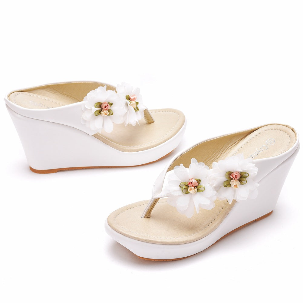 Casual Flower Decor Flip-Flop Wedge Heels Sandals