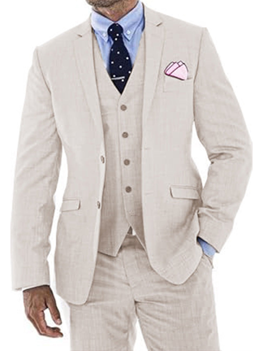 Men‘s 3 Piece Linen Suits with Retro Style for Weddings in Ivory