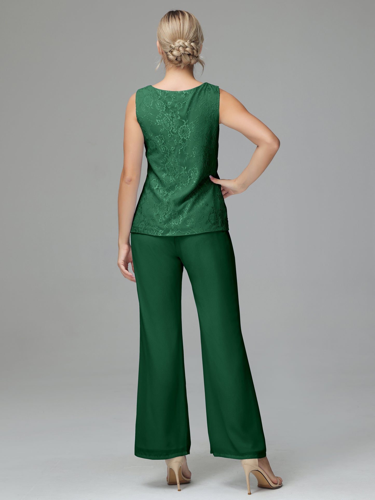 Chiffon 3 Pieces Mother of the Bride Dress Pant Suits With Appliques