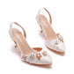 Pointed Toe Pearl Lace Appliques Decor Slingback High Heels