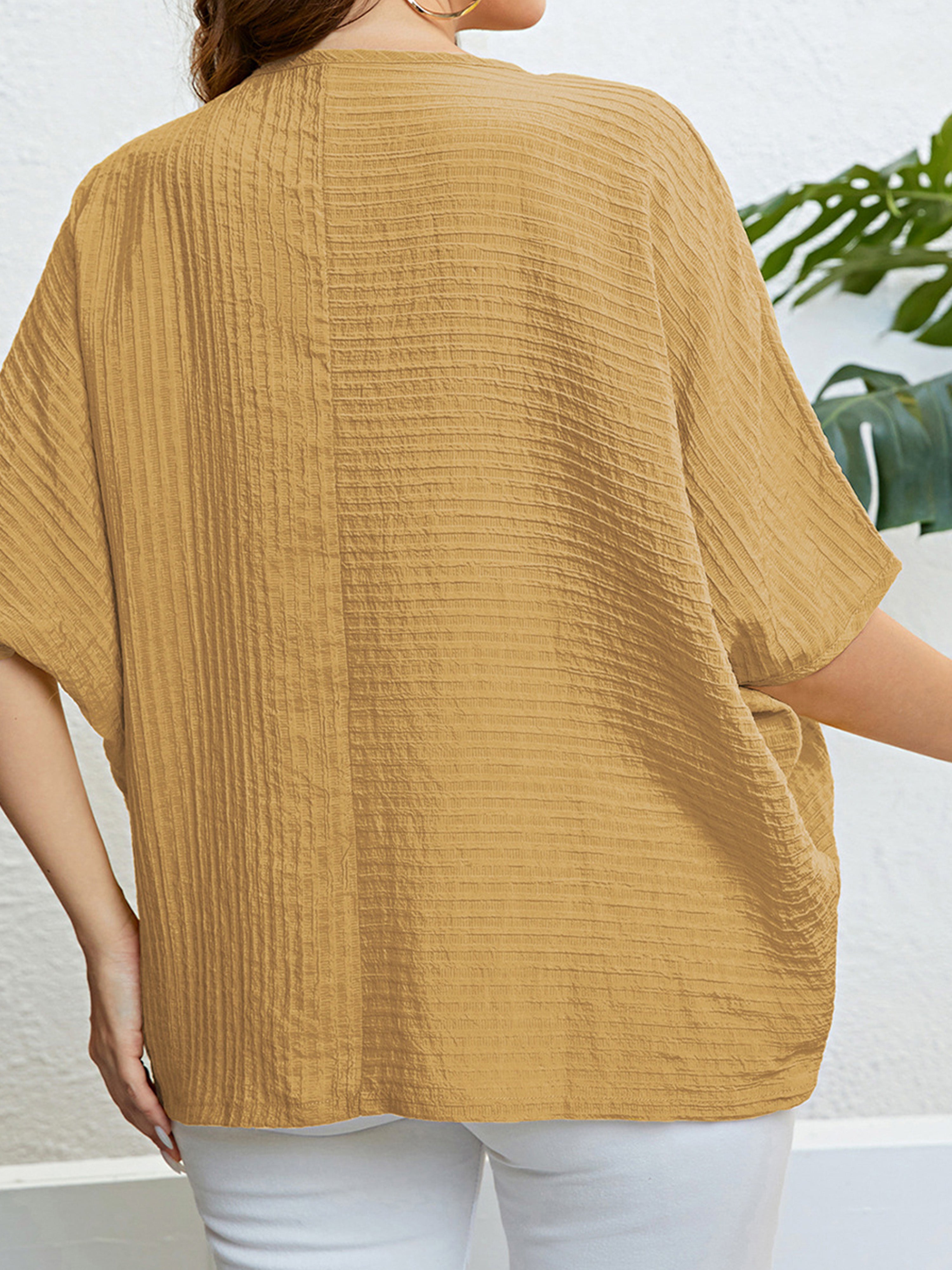 Plain Patchwork Apricot Batwing Sleeve Plus Blouse