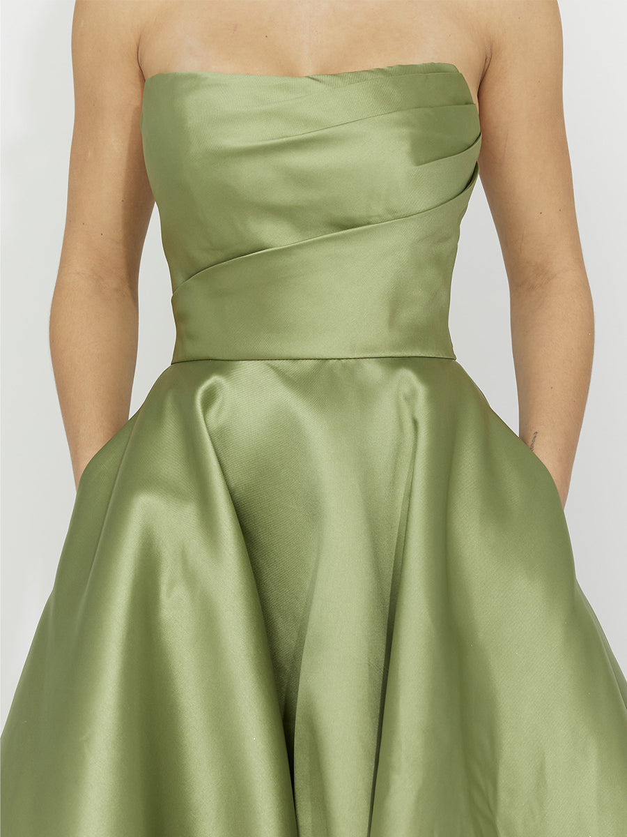 Cicinia Dusty Sage Prom Dresses Satin A-Line Floor Length Strapless Evening Gown