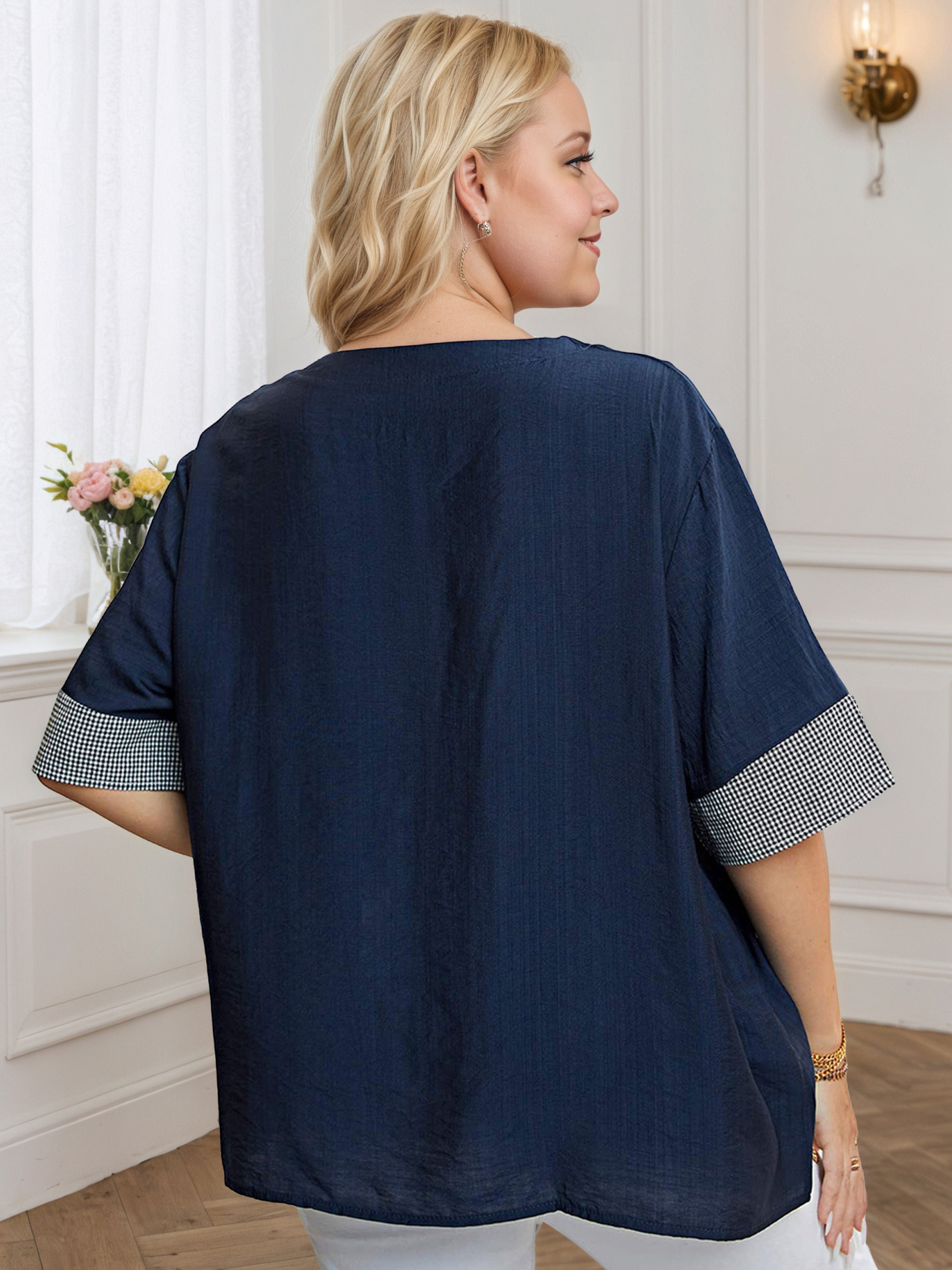 Dark Navy Plus Round Neck Printed Half Sleeves Tee