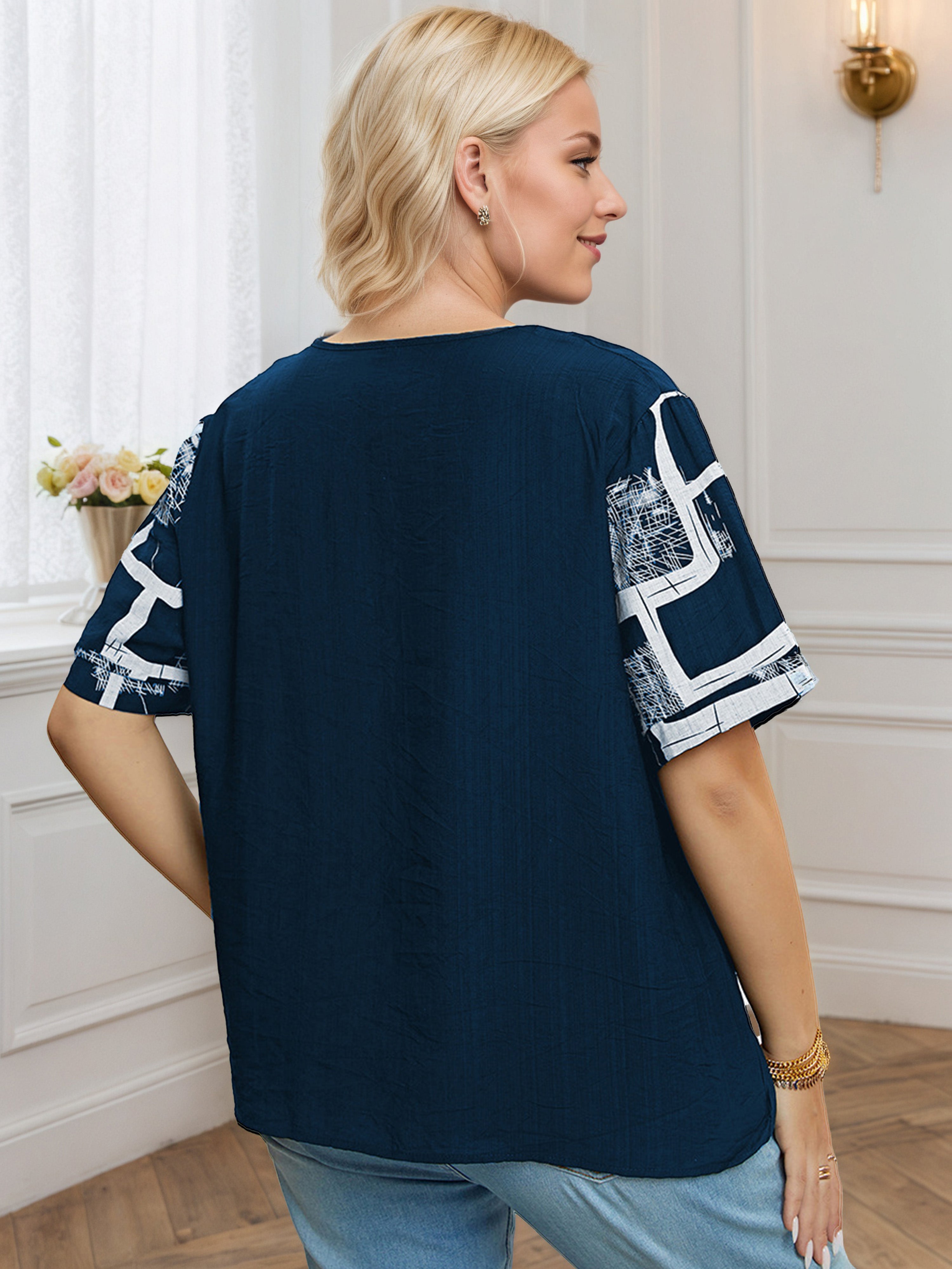 Plain Patchwork Plus Ink Blue Front Pocket Tee