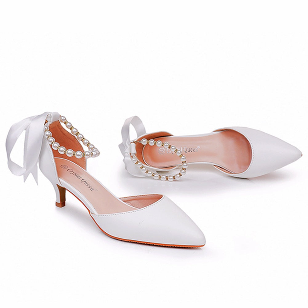 Pointed Toe Kitten Heels Ankle Strap Wedding Shoes