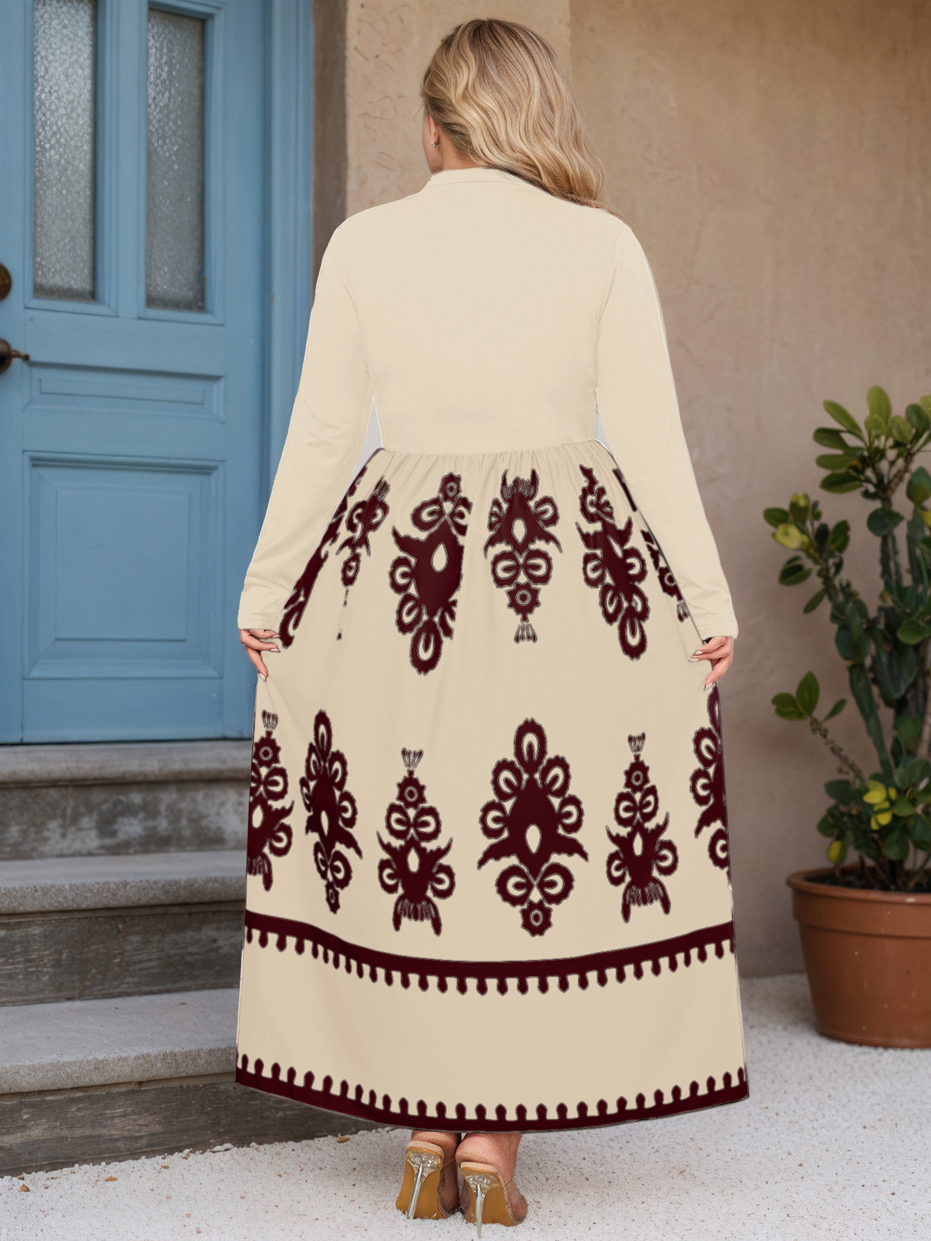 Cabernet Plain Patchwork A-Line Plus Size Dress
