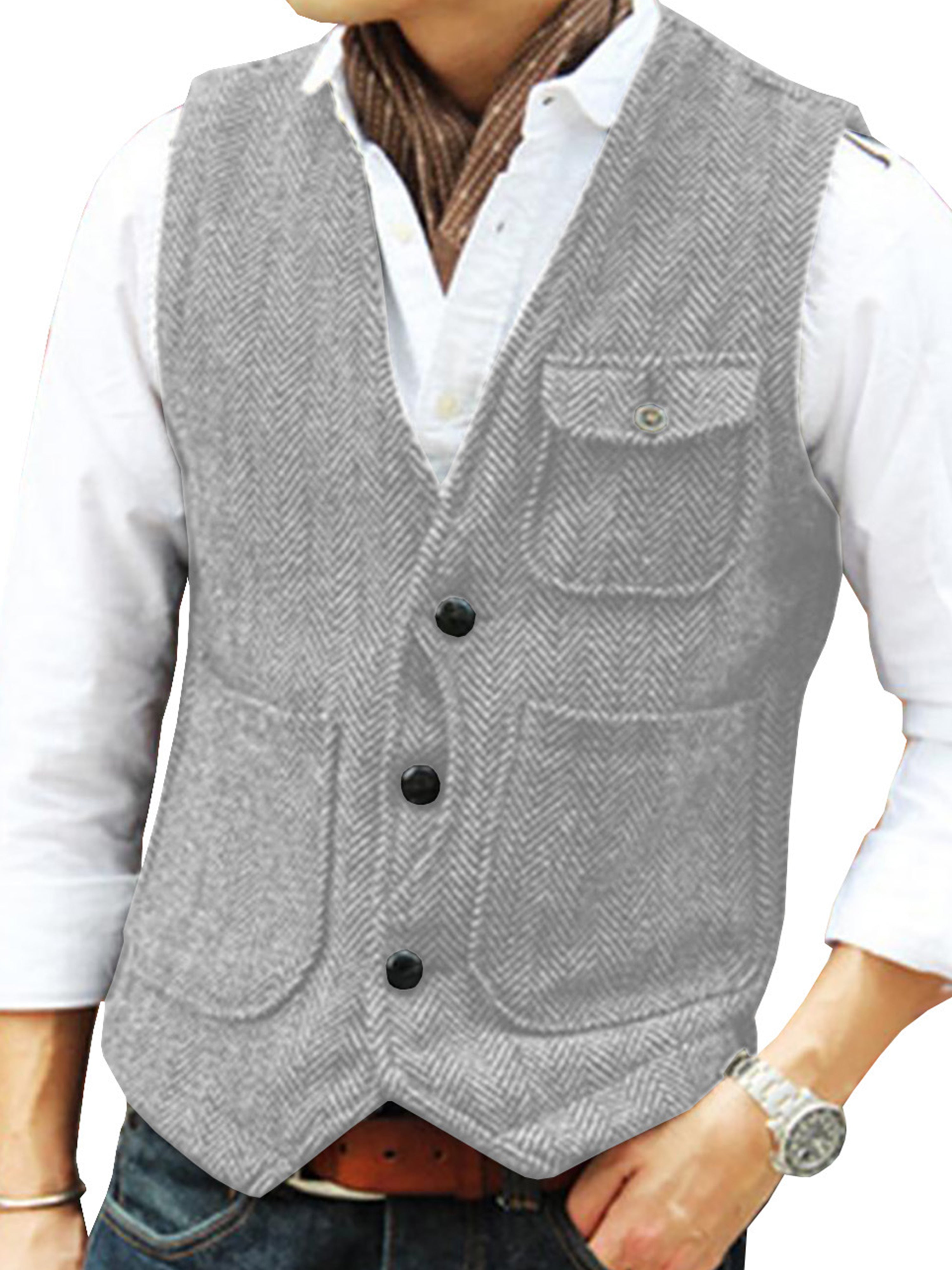 Tweed Suit Men's Suit V-Neck Vest