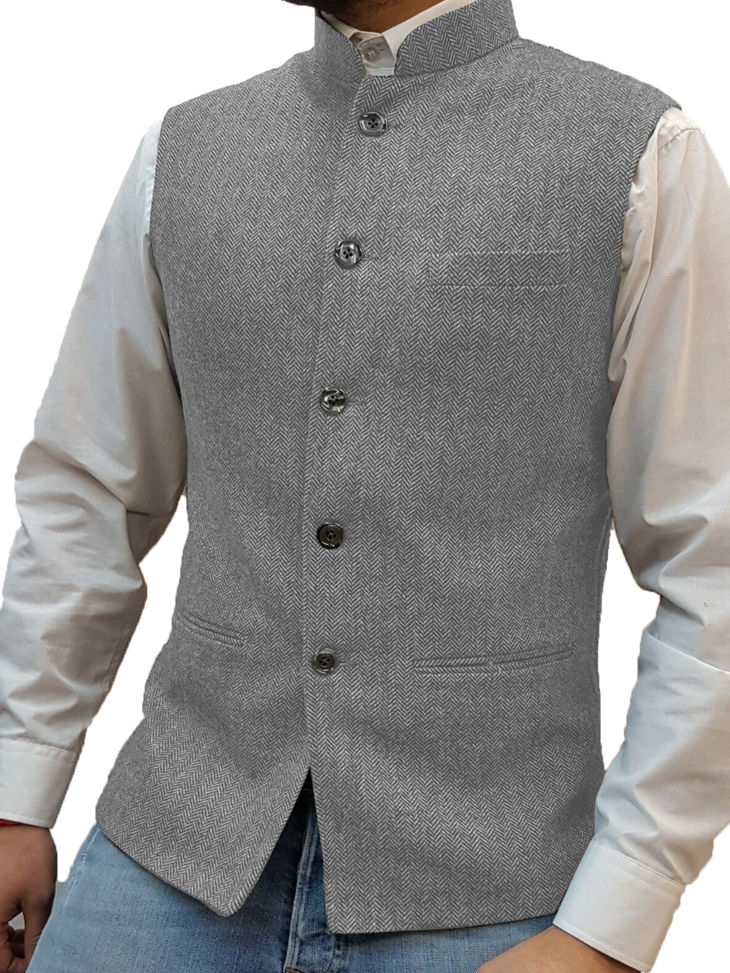 Men's Suit Vest Standing Collar Herringbone Vest