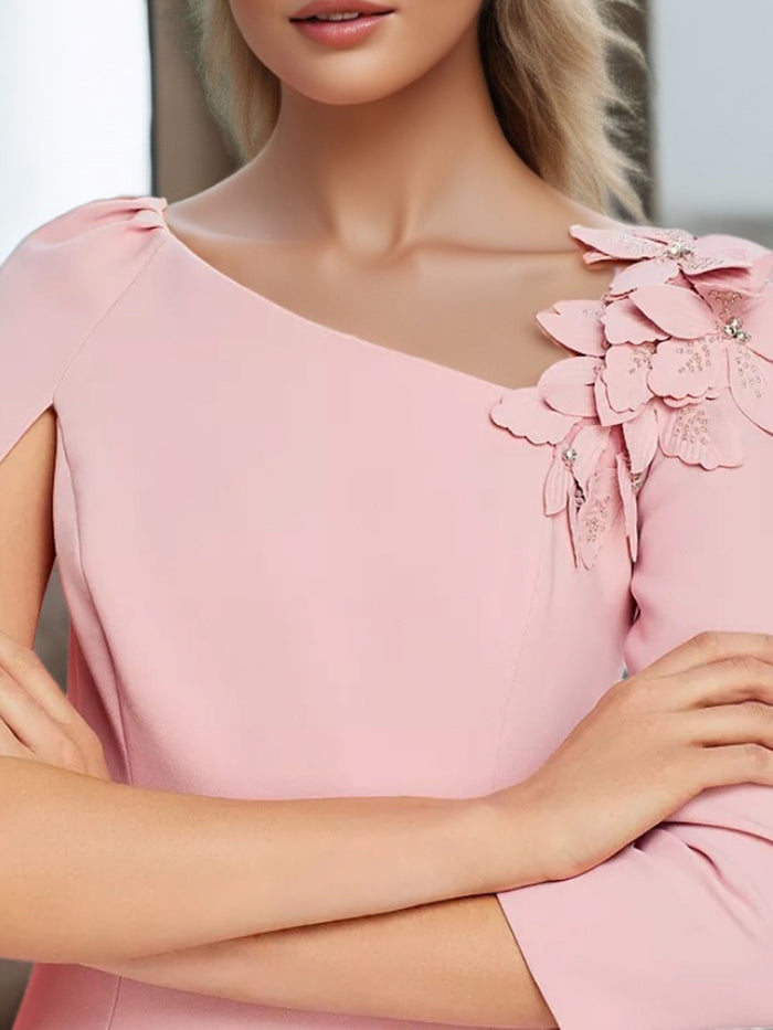 Pink Sheath/Column Evening Gown Long Sleeves,Pink Prom Dress Y6039 main image 1