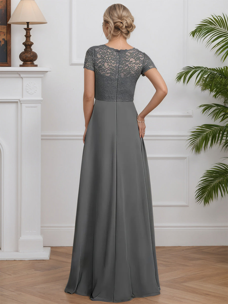 Cicinia Steel Gray Mother Of The Bride Dresses Chiffon Lace Floor Length A-Line Short Sleeves