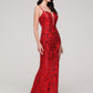 Trumpet/Mermaid Notched Spaghetti Straps Sequins Asymmetrical Sweep Train Prom Dress