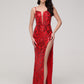 Trumpet/Mermaid Notched Spaghetti Straps Sequins Asymmetrical Sweep Train Prom Dress