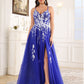 Spaghetti Straps V-Back Lace Floor Length Prom Dress With Split