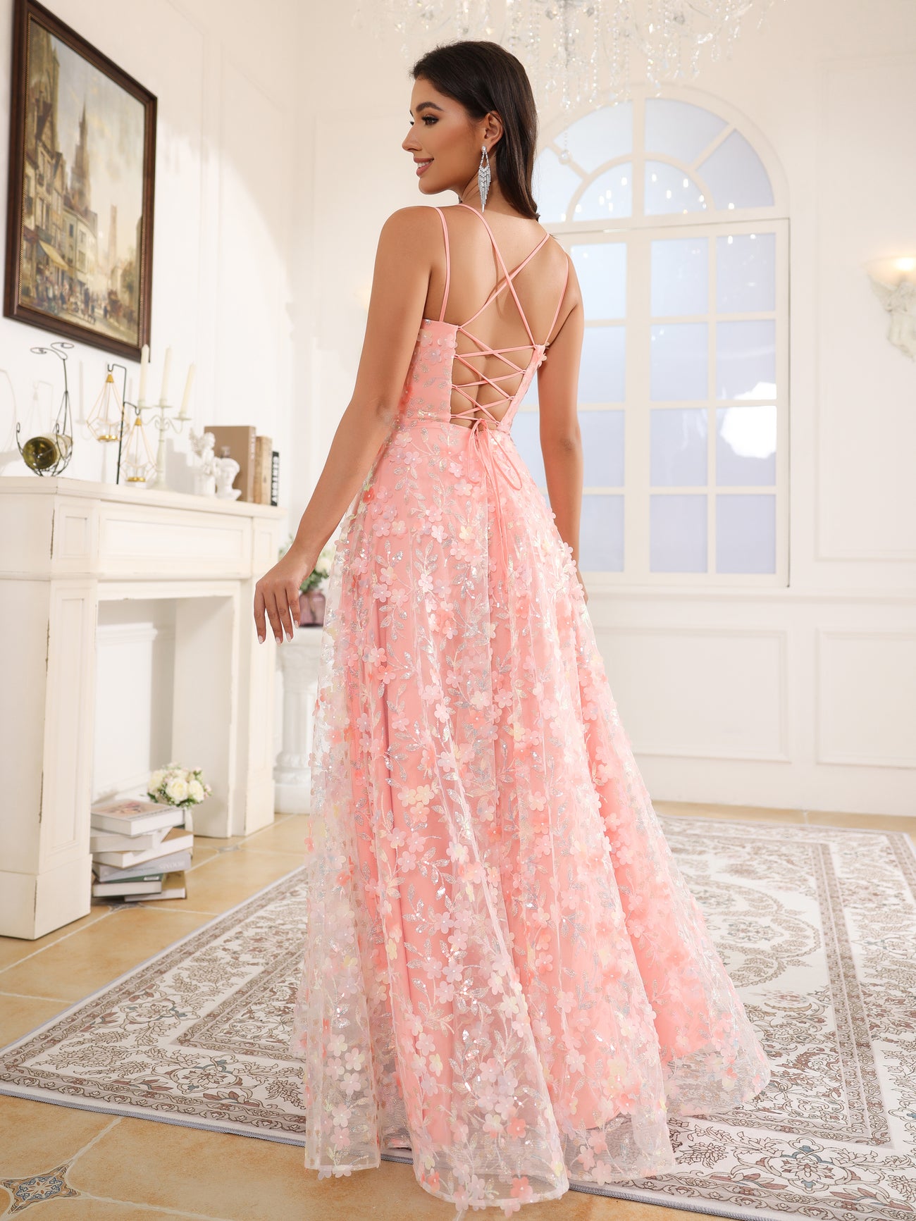 Yellow Spaghetti Straps A-Line Appliques Sleeveless Prom Party Dress