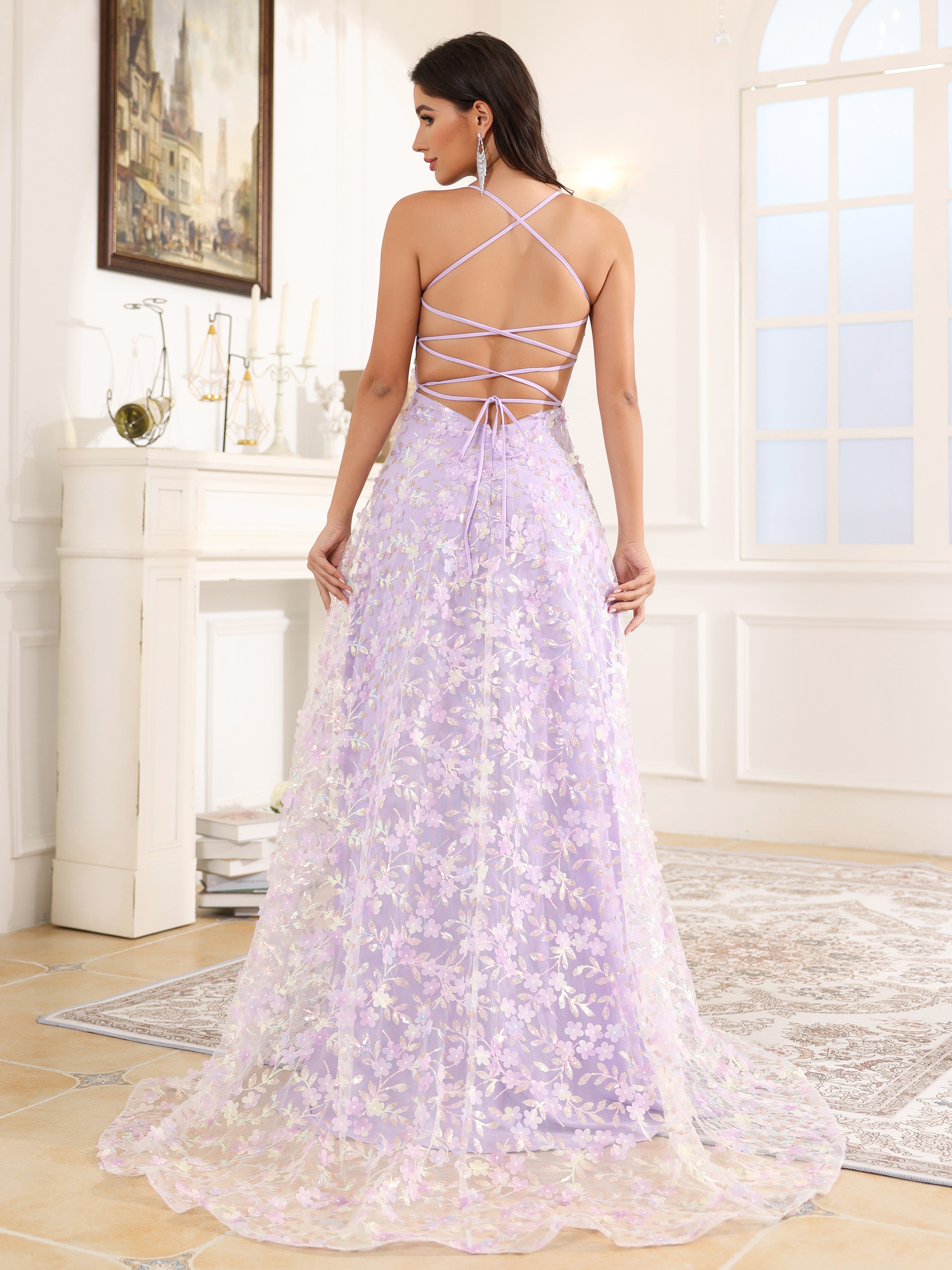 Prom dress with flower train best sale