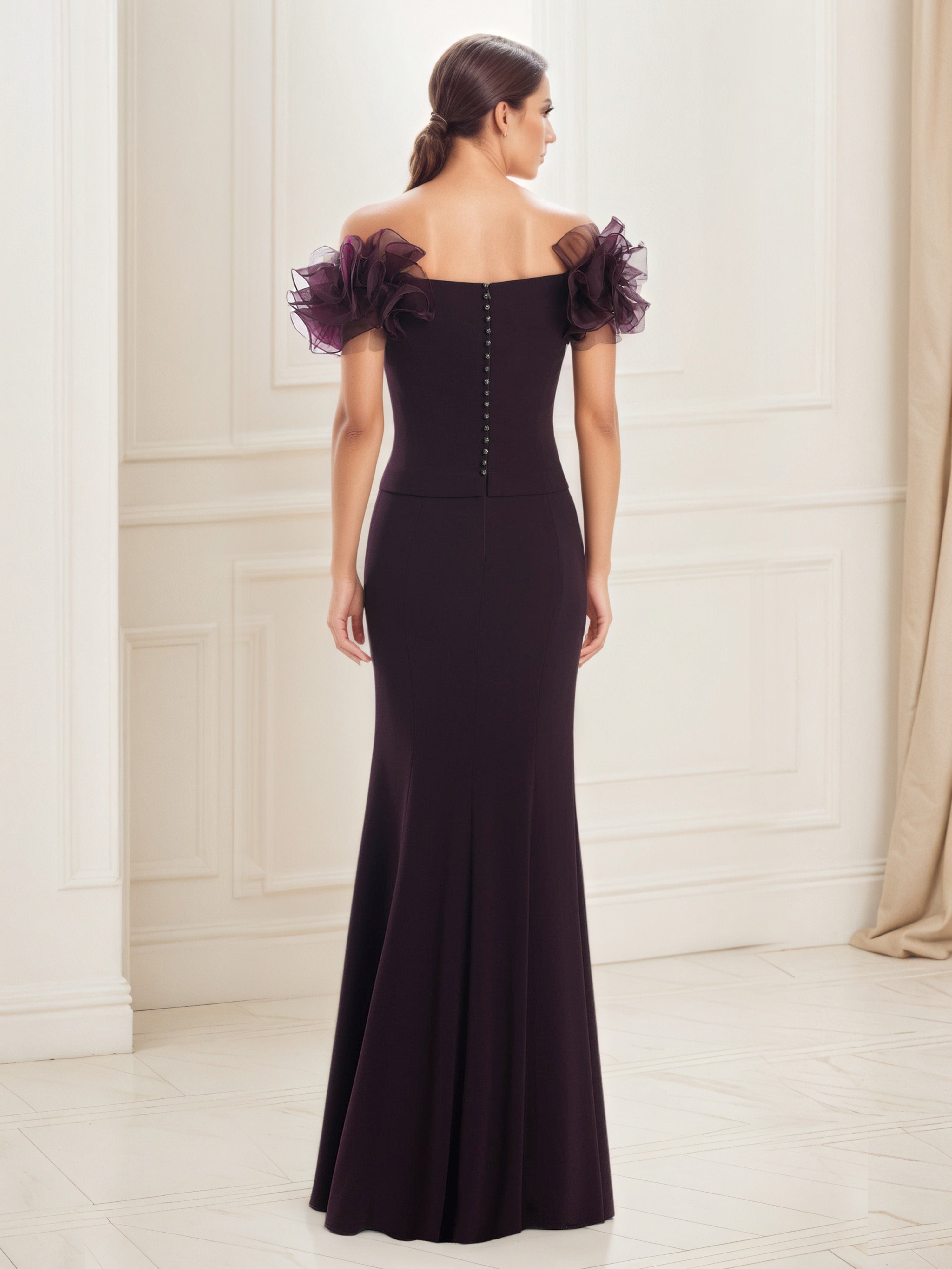 Cabernet Prom Dresses Floral Trumpet Long Off The Shoulder Prom Dress